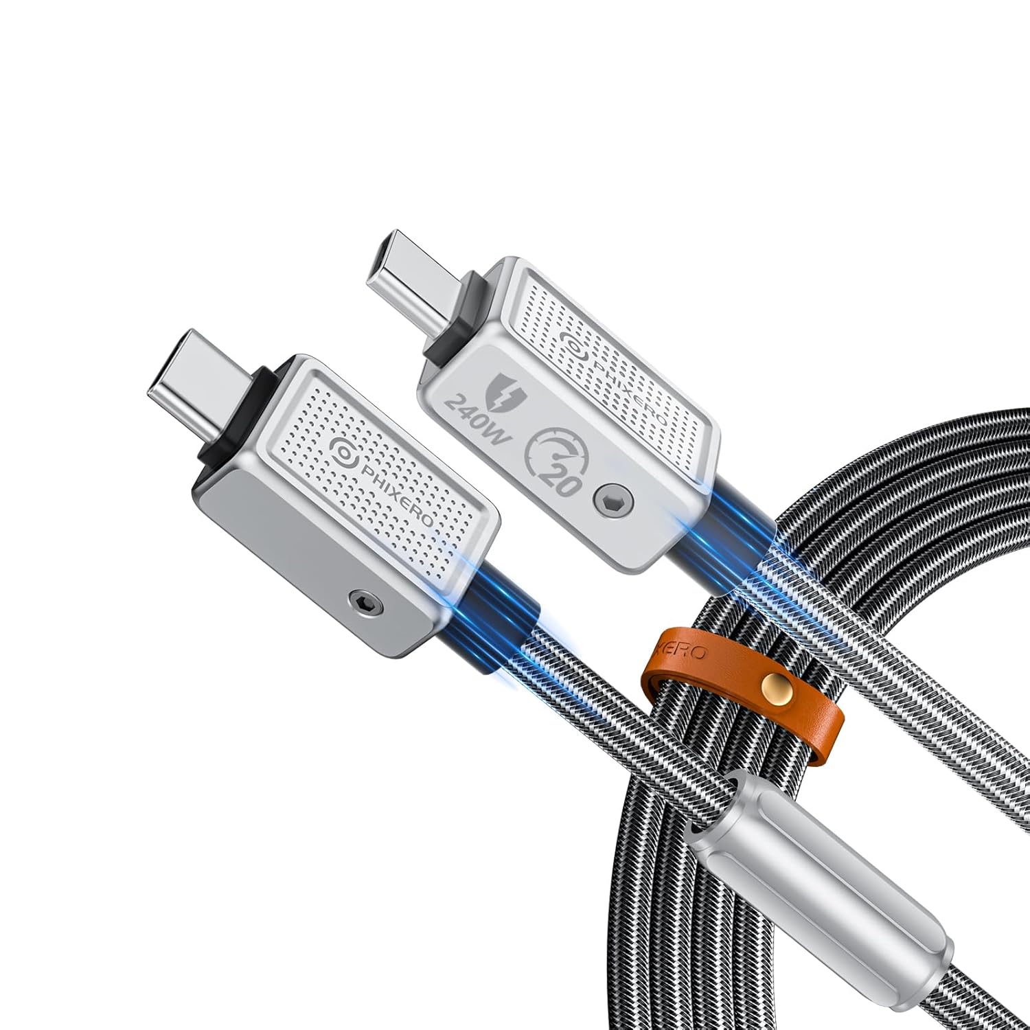 PHIXERO PHIXERO 240W USB C to USB C Cable Zine Alloy 20Gbps 1.6ft Black High Speed Charging and Data Transfer Cable