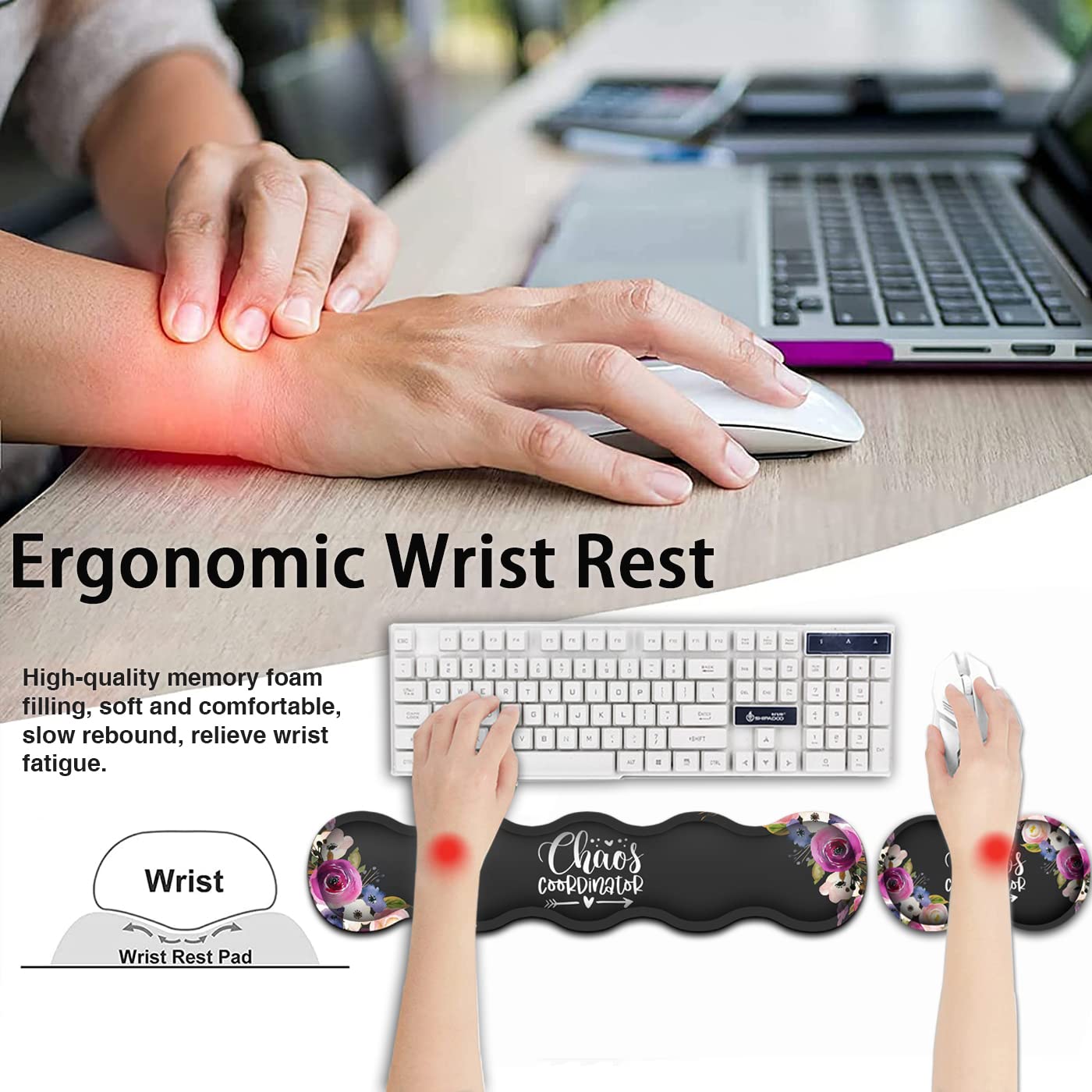 Gaming Mouse Pad and Keyboard Wrist Rest, Large Extended Mouse Pad 31.5X 11.8,Ergonomic Memory Foam Wrist Rest + Desk Mat Protector, for Office Home - View 4 of 7