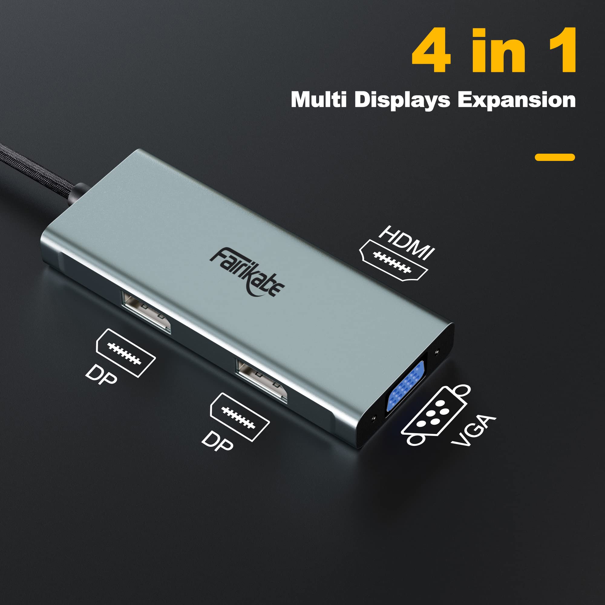USB C Hub Multiport Adapter 4K HDMI VGA Dual DisplayPort MST Splitter Thunderbolt 3 Compatible for Windows PC and Mac OS Multi Monitor Converter - View 8 of 8