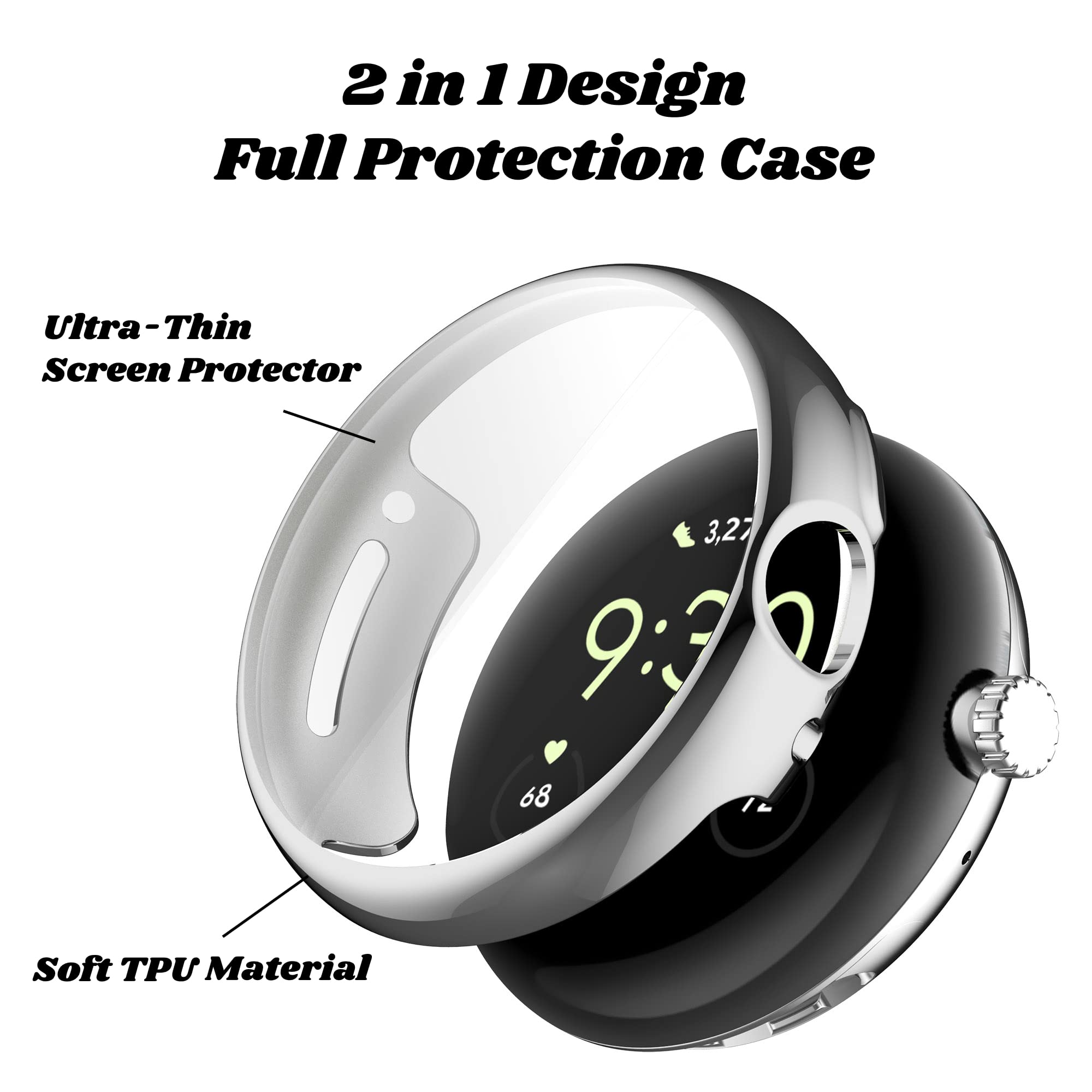 Soft TPU Plated Bumper Intended for Google Pixel Watch 2 Pixel Watch Screen Protector, Ultra-Thin for Pixel Watch2 Case Protective Full Cover - View 2 of 7