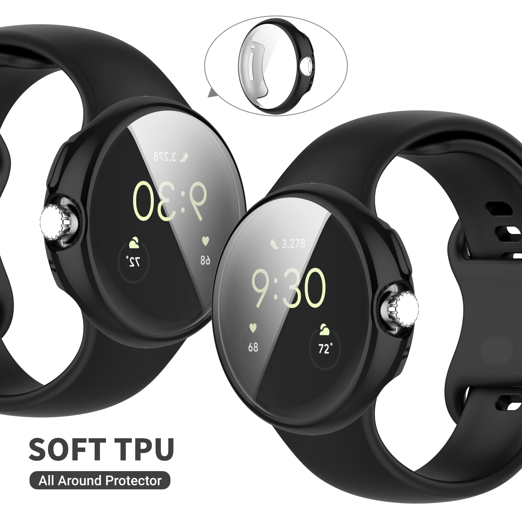 Soft TPU Plated Bumper Intended for Google Pixel Watch 2 Pixel Watch Screen Protector, Ultra-Thin for Pixel Watch2 Case Protective Full Cover - View 3 of 7