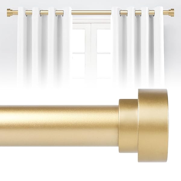 hei! dear Gold Curtain Rods 48 to 84 Inch Heavy Duty Adjustable Modern Drapery Rods Brass Gold Window Single Pole 36-88