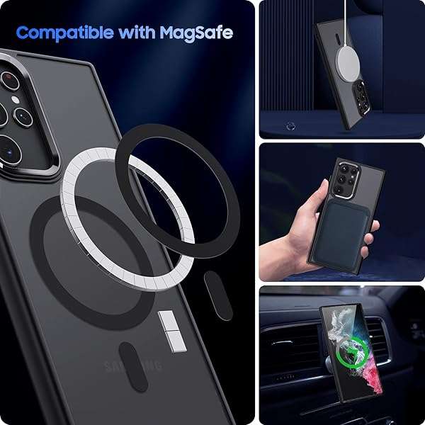 MAKAVO MAKAVO Translucent Matte for Samsung Galaxy S22 Ultra Case, Compatible with MagSafe, Slim Thin Magnetic Cover with Camera Lens Protector Shockproof Phone Shell (Black) - View 4 of 9