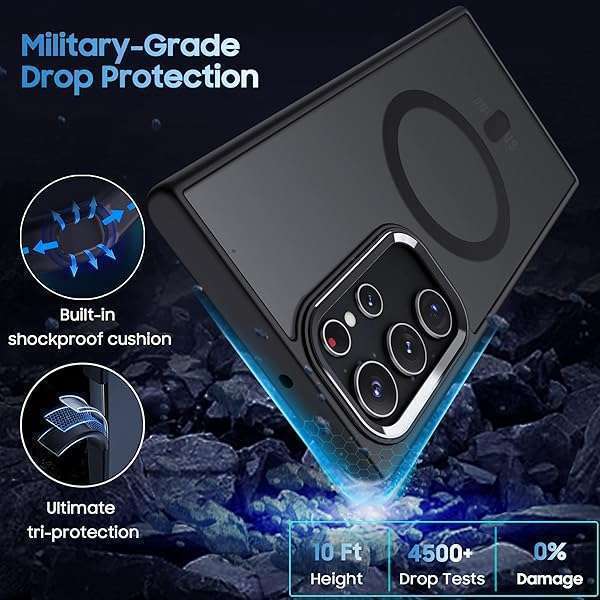 MAKAVO MAKAVO Translucent Matte for Samsung Galaxy S22 Ultra Case, Compatible with MagSafe, Slim Thin Magnetic Cover with Camera Lens Protector Shockproof Phone Shell (Black) - View 5 of 9