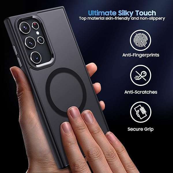 MAKAVO MAKAVO Translucent Matte for Samsung Galaxy S22 Ultra Case, Compatible with MagSafe, Slim Thin Magnetic Cover with Camera Lens Protector Shockproof Phone Shell (Black) - View 7 of 9