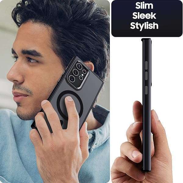 MAKAVO MAKAVO Translucent Matte for Samsung Galaxy S22 Ultra Case, Compatible with MagSafe, Slim Thin Magnetic Cover with Camera Lens Protector Shockproof Phone Shell (Black) - View 8 of 9