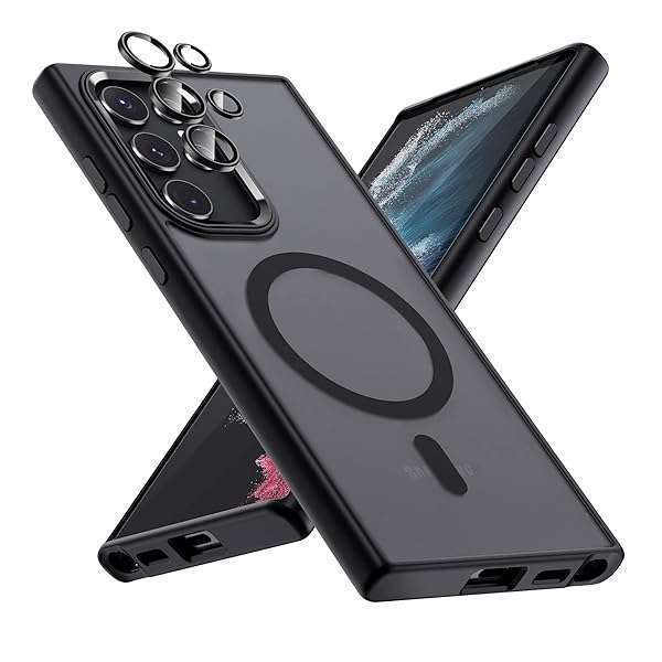 MAKAVO MAKAVO Translucent Matte for Samsung Galaxy S22 Ultra Case, Compatible with MagSafe, Slim Thin Magnetic Cover with Camera Lens Protector Shockproof Phone Shell (Black) - View 2 of 9