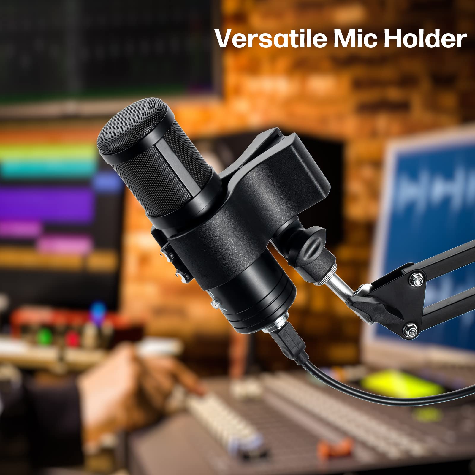BILIONE 2pcs Versatile Microphone Clip, Adjustable Mic Holder for Microphones with Outer Diameter Range 1.26" from 2.3", with 5 8" Male to 3 8" - View 2 of 7