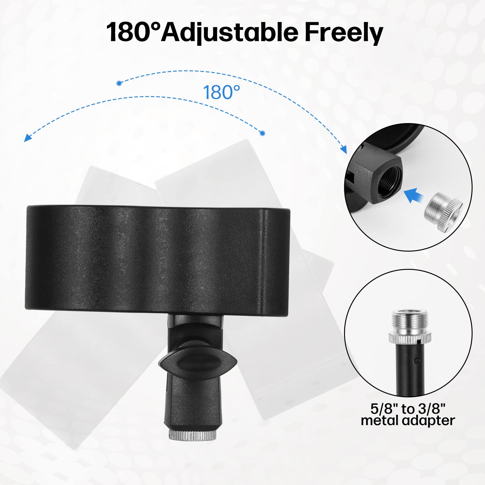 BILIONE 2pcs Versatile Microphone Clip, Adjustable Mic Holder for Microphones with Outer Diameter Range 1.26" from 2.3", with 5 8" Male to 3 8" - View 5 of 7