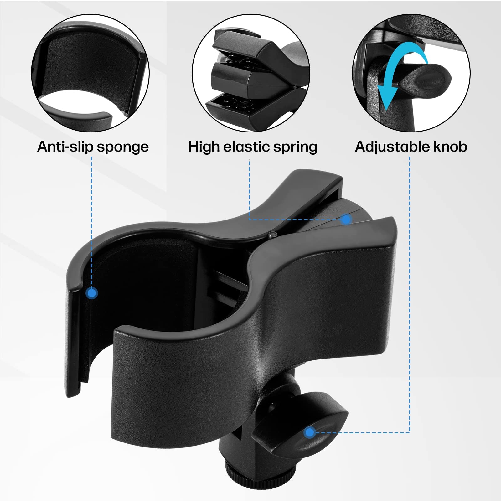 BILIONE 4pcs Versatile Microphone Clip, Adjustable Mic Holder for Microphones with Outer Diameter Range 1.26" from 2.3", with 5 8" Male to 3 8" - View 2 of 7