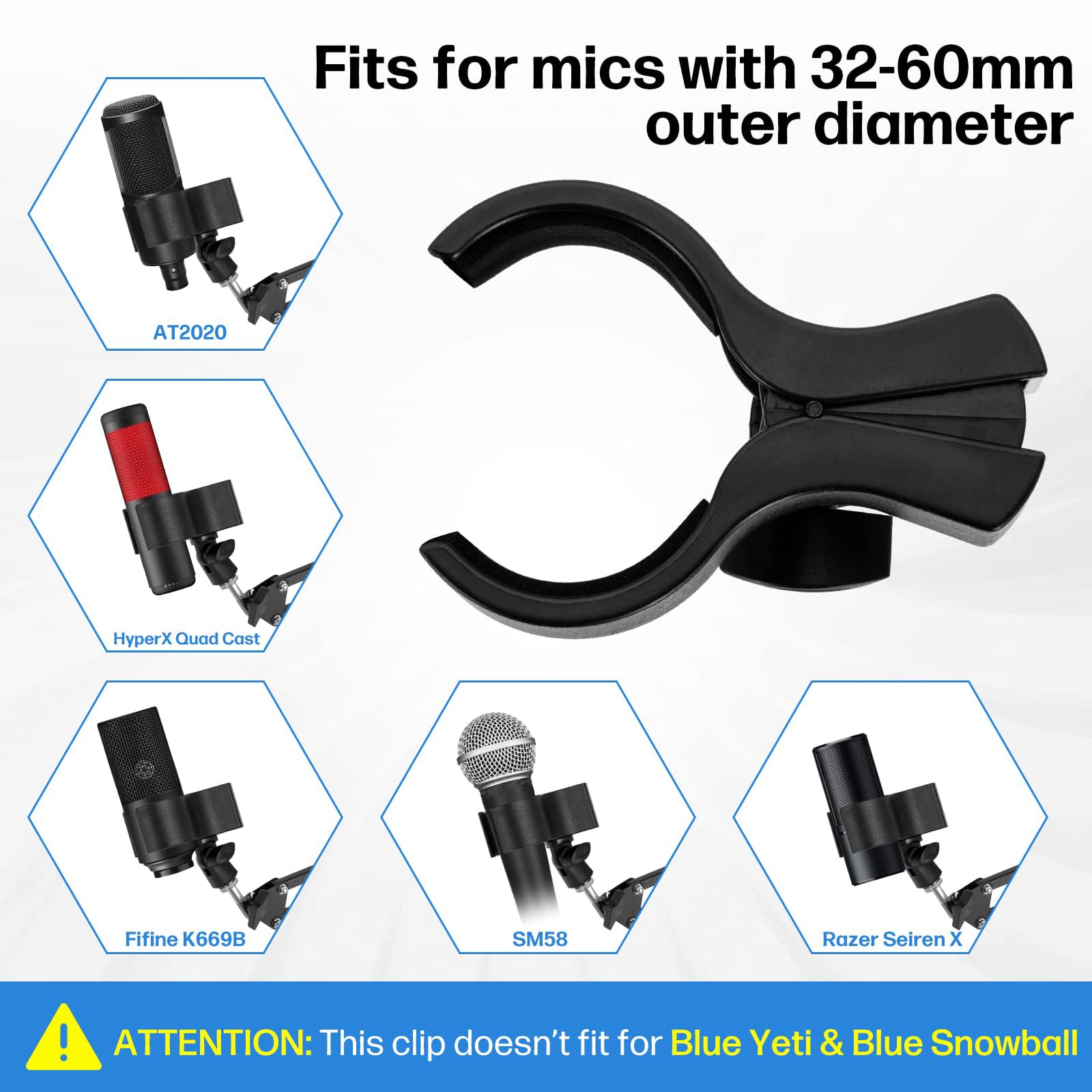 BILIONE 4pcs Versatile Microphone Clip, Adjustable Mic Holder for Microphones with Outer Diameter Range 1.26" from 2.3", with 5 8" Male to 3 8" - View 6 of 7