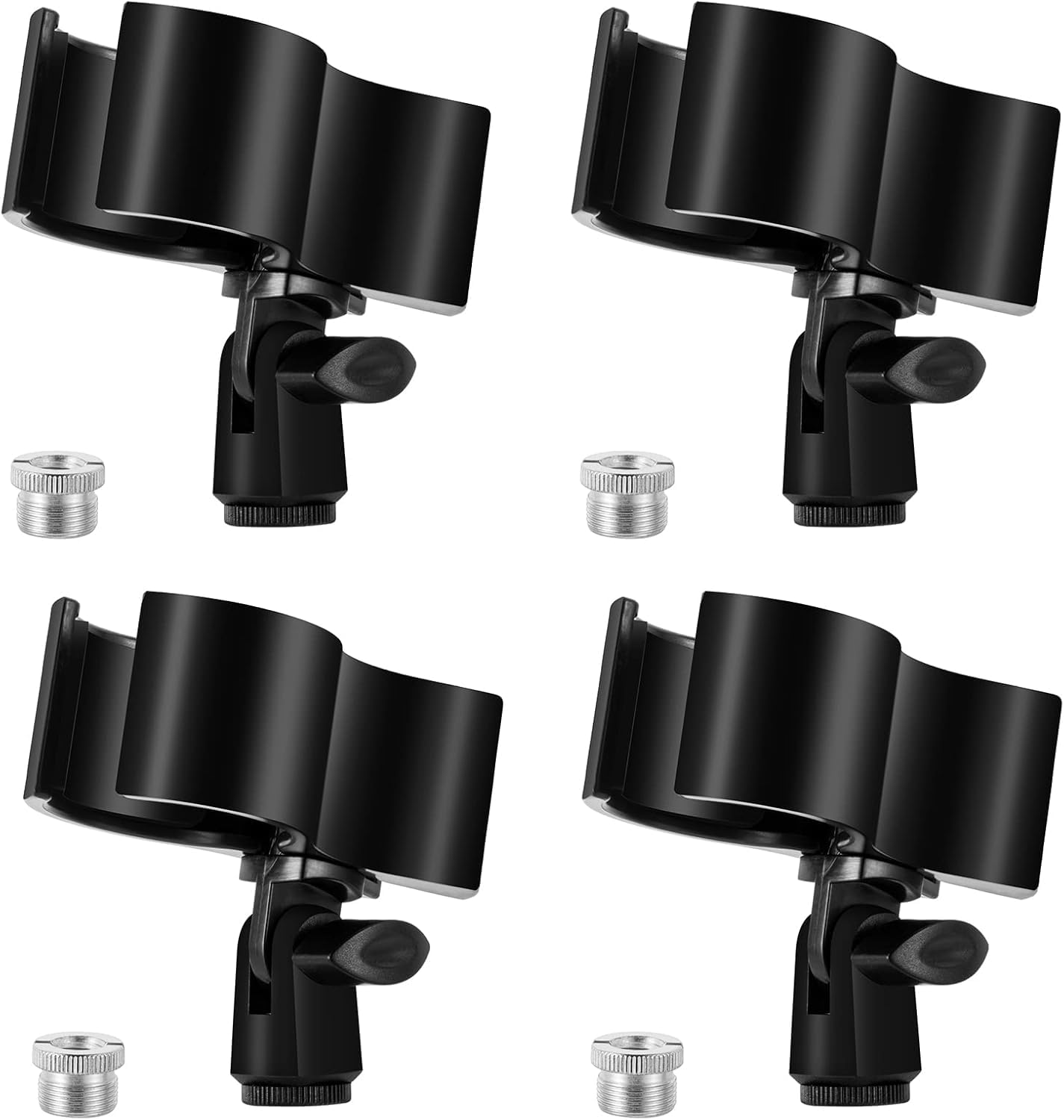 BILIONE 4pcs Versatile Microphone Clip, Adjustable Mic Holder for Microphones with Outer Diameter Range 1.26" from 2.3", with 5 8" Male to 3 8"