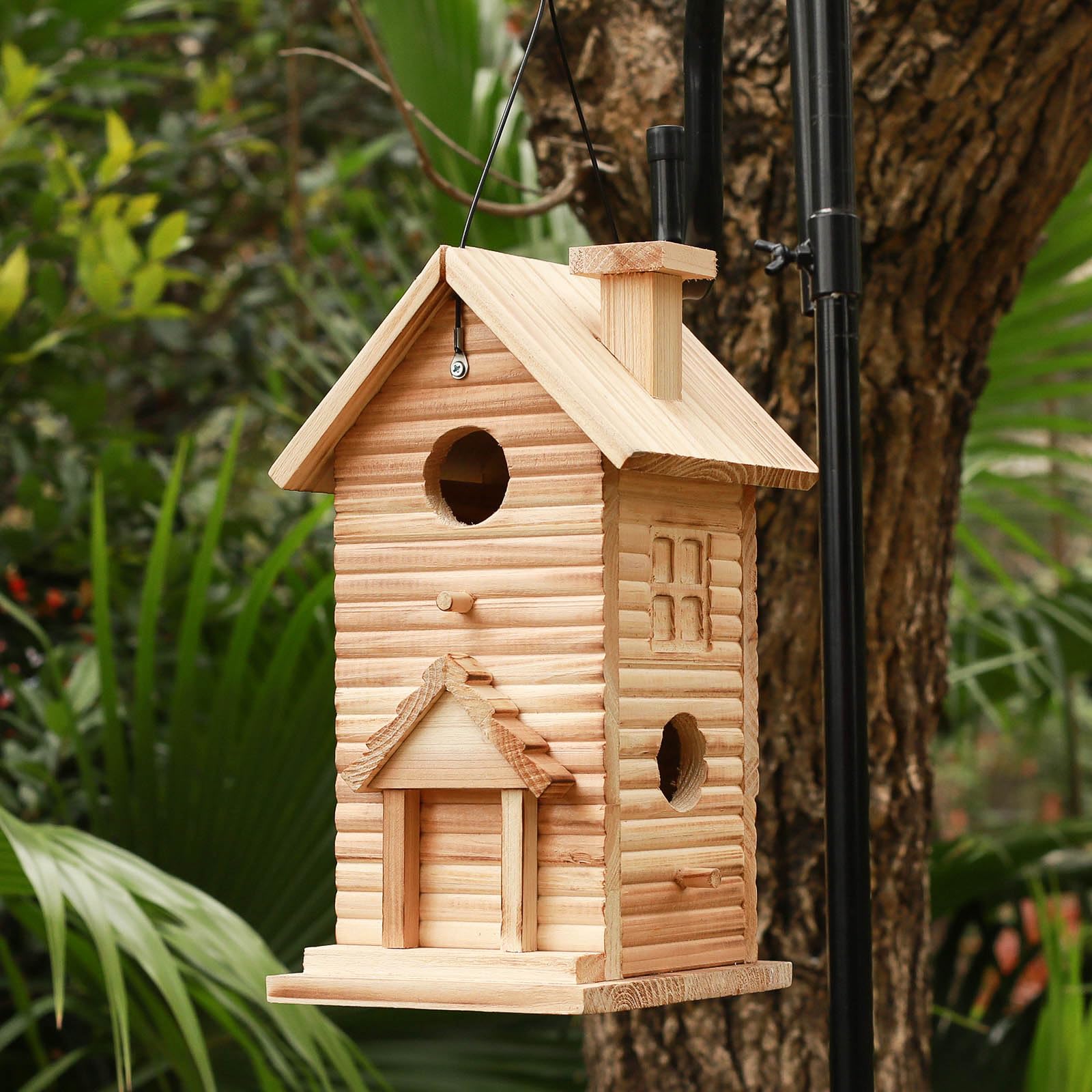 STARSWR STARSWR Bird House Outdoor Wooden Bluebird House with 2 Holes for Finch and Cardinals Ideal for Wild Bird Viewing and Nesting - View 2 of 7