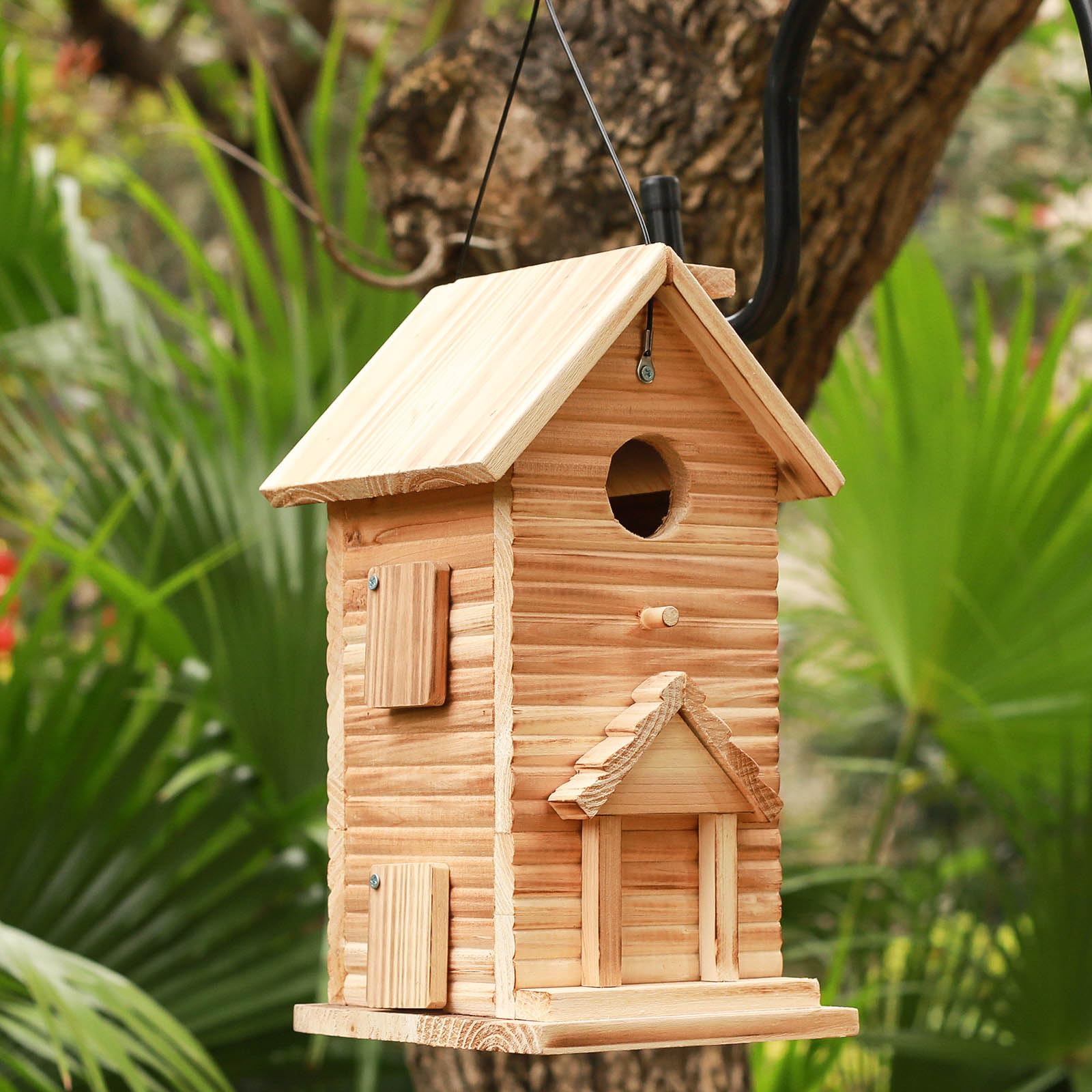 STARSWR STARSWR Bird House Outdoor Wooden Bluebird House with 2 Holes for Finch and Cardinals Ideal for Wild Bird Viewing and Nesting - View 3 of 7
