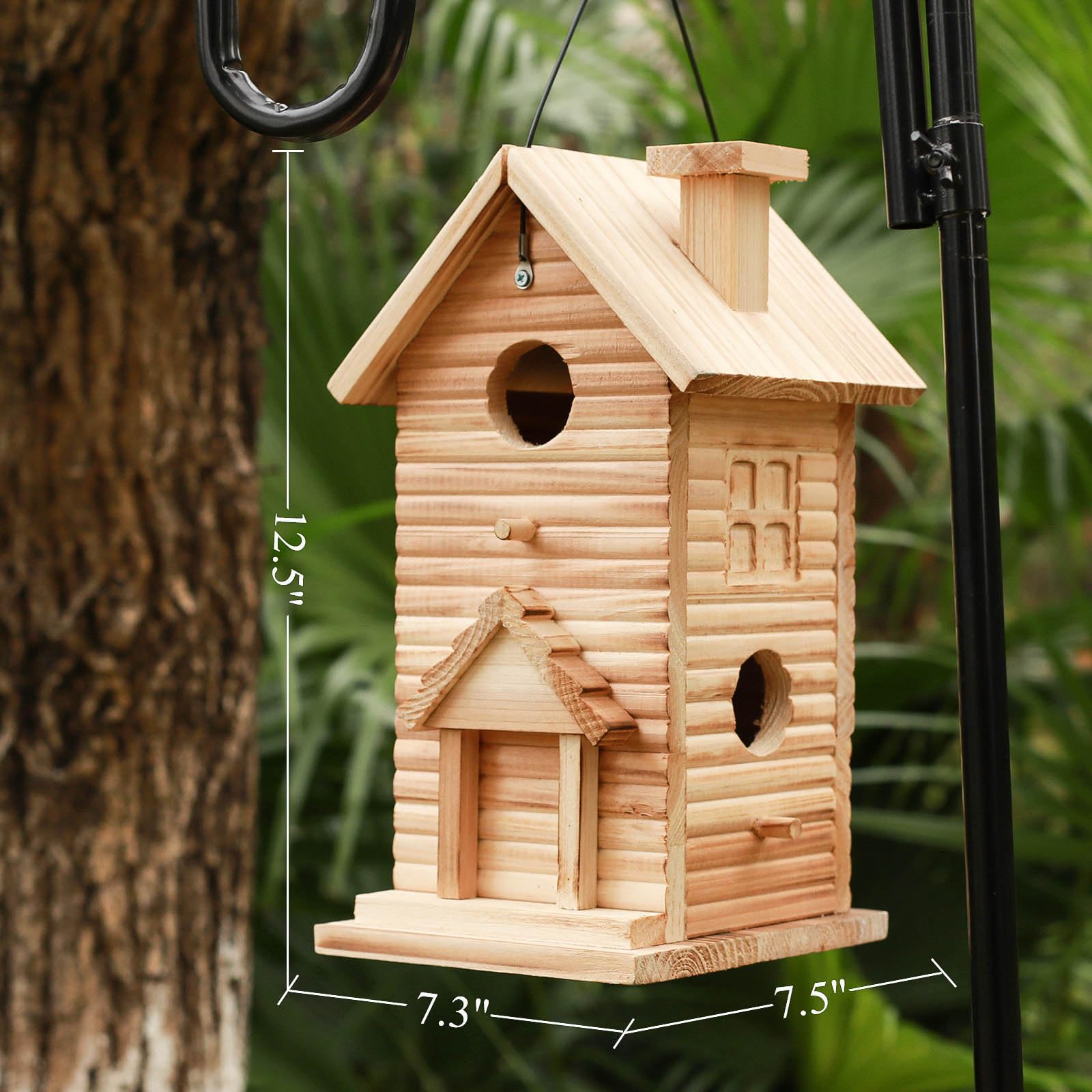 STARSWR STARSWR Bird House Outdoor Wooden Bluebird House with 2 Holes for Finch and Cardinals Ideal for Wild Bird Viewing and Nesting - View 5 of 7