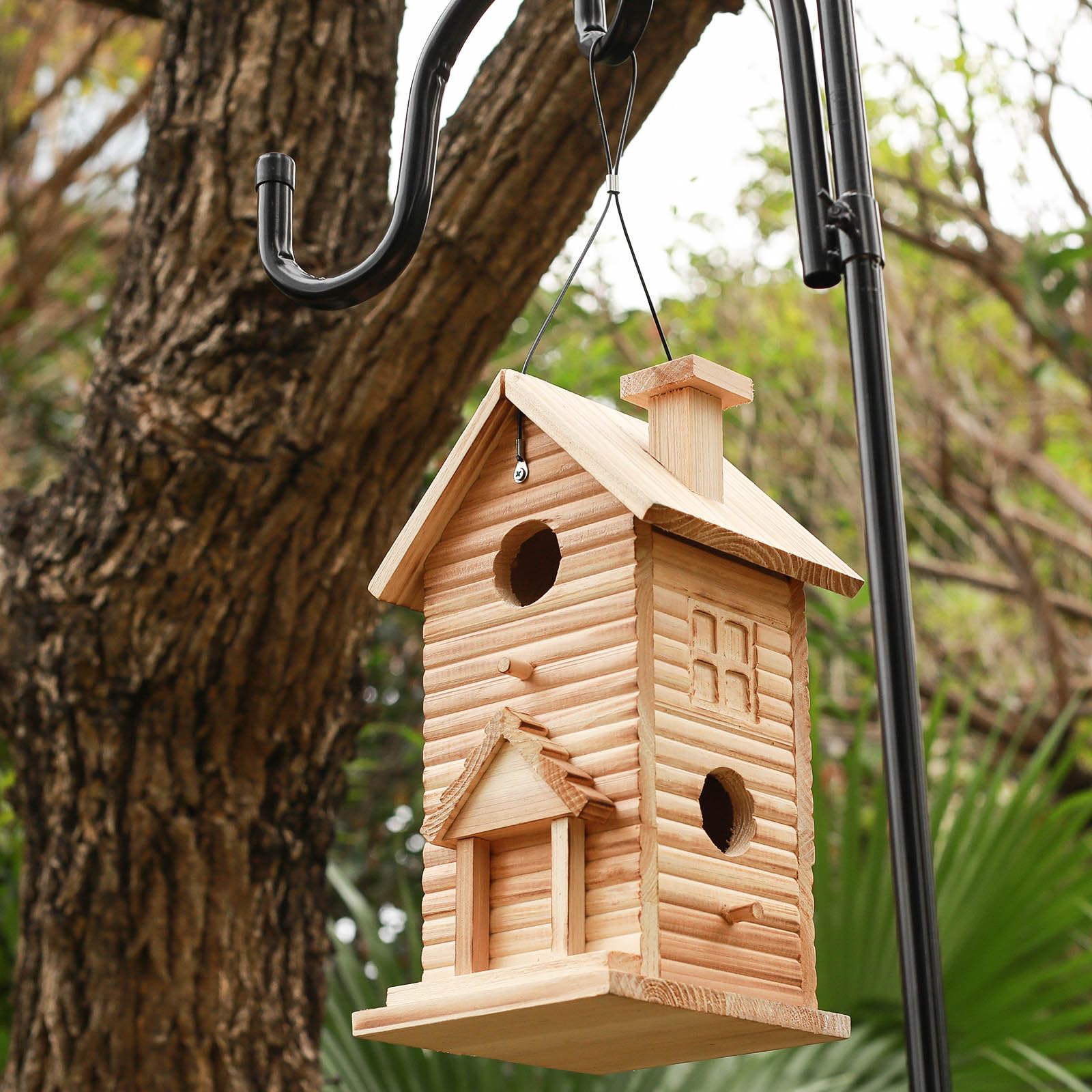 STARSWR STARSWR Bird House Outdoor Wooden Bluebird House with 2 Holes for Finch and Cardinals Ideal for Wild Bird Viewing and Nesting - View 6 of 7