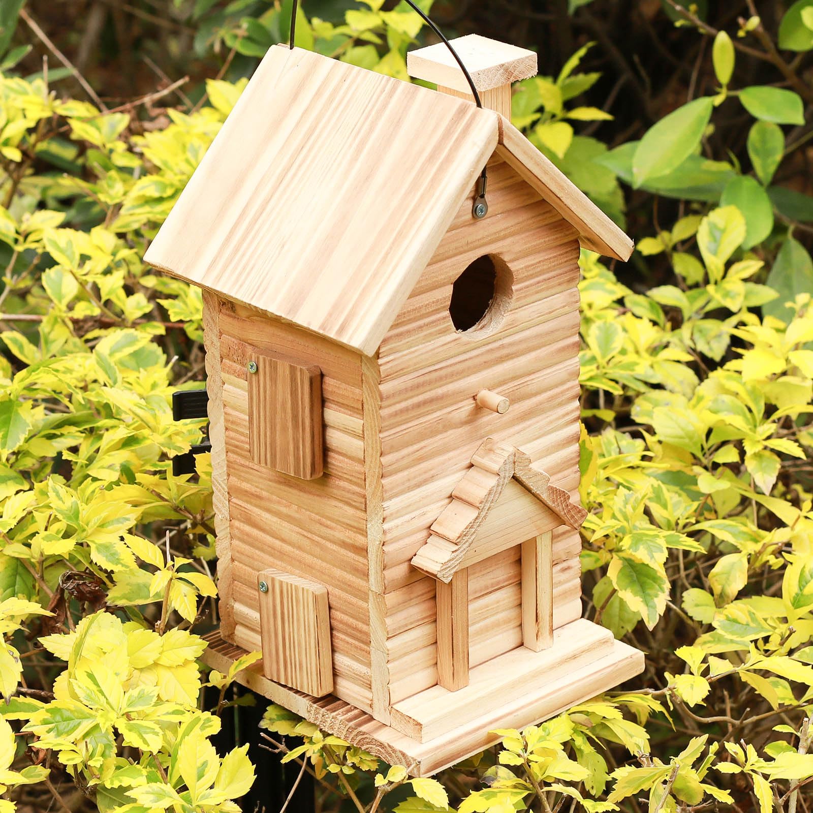 STARSWR STARSWR Bird House Outdoor Wooden Bluebird House with 2 Holes for Finch and Cardinals Ideal for Wild Bird Viewing and Nesting - View 7 of 7