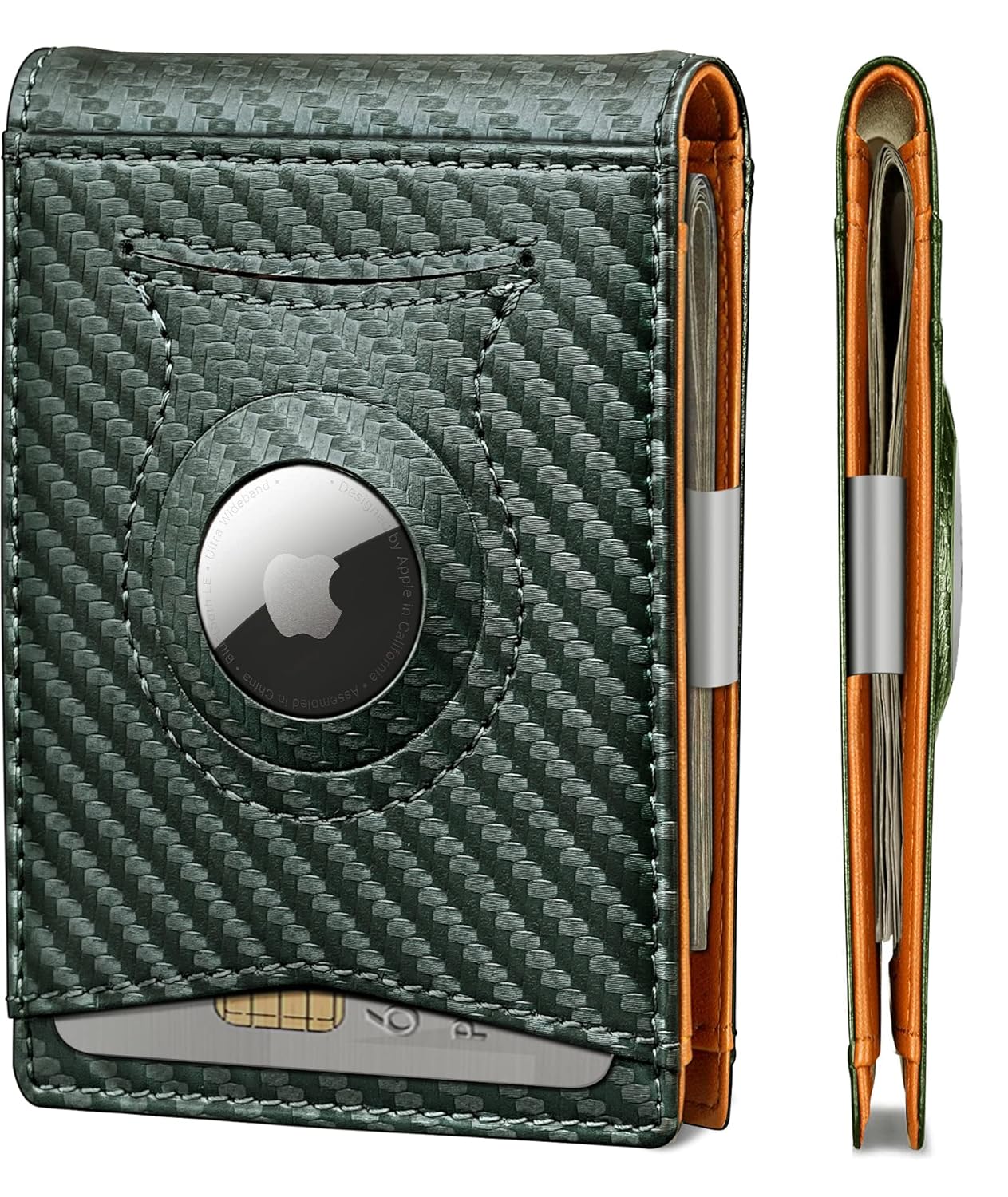 KS KS Mens Wallet Gift Slim Front Pocket Leather Money Clip RFID Blocking for Airtag or Standard Use 11 Card Capacity