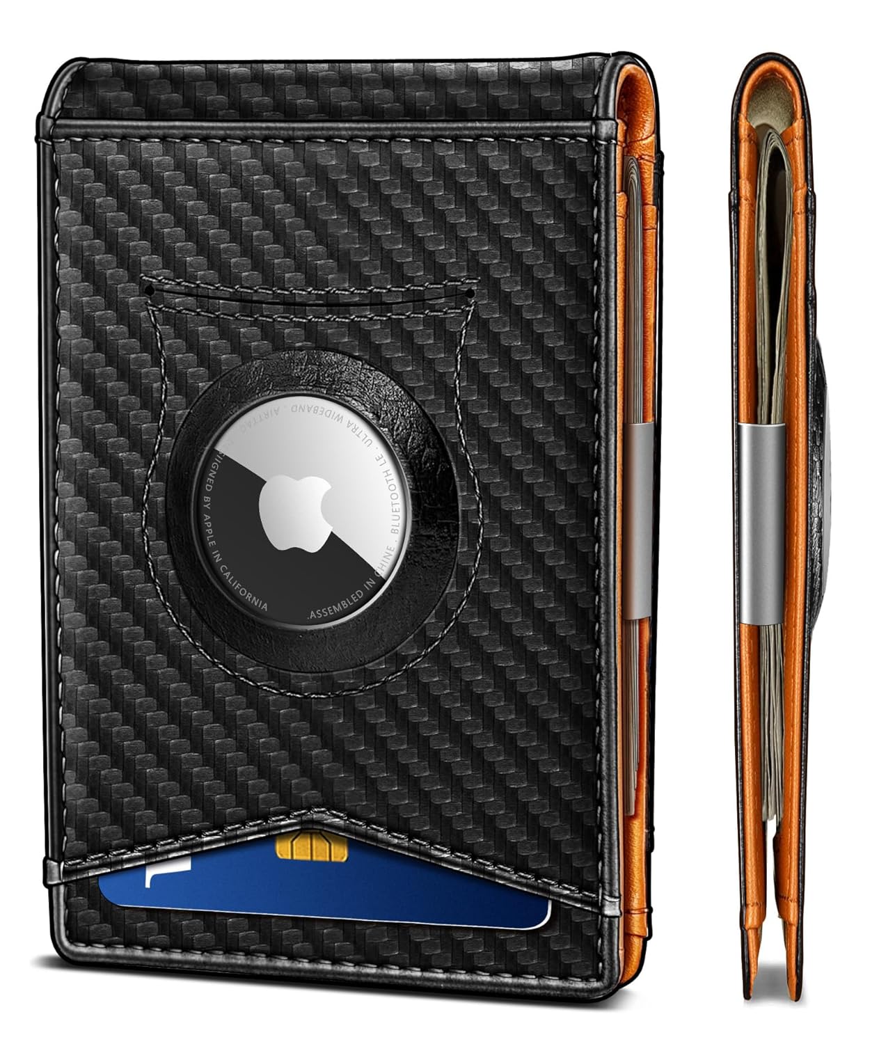 KS KS Mens Wallet Slim Leather Front Pocket Money Clip RFID Blocking Gift with Airtag or Standard Use for 11 Cards