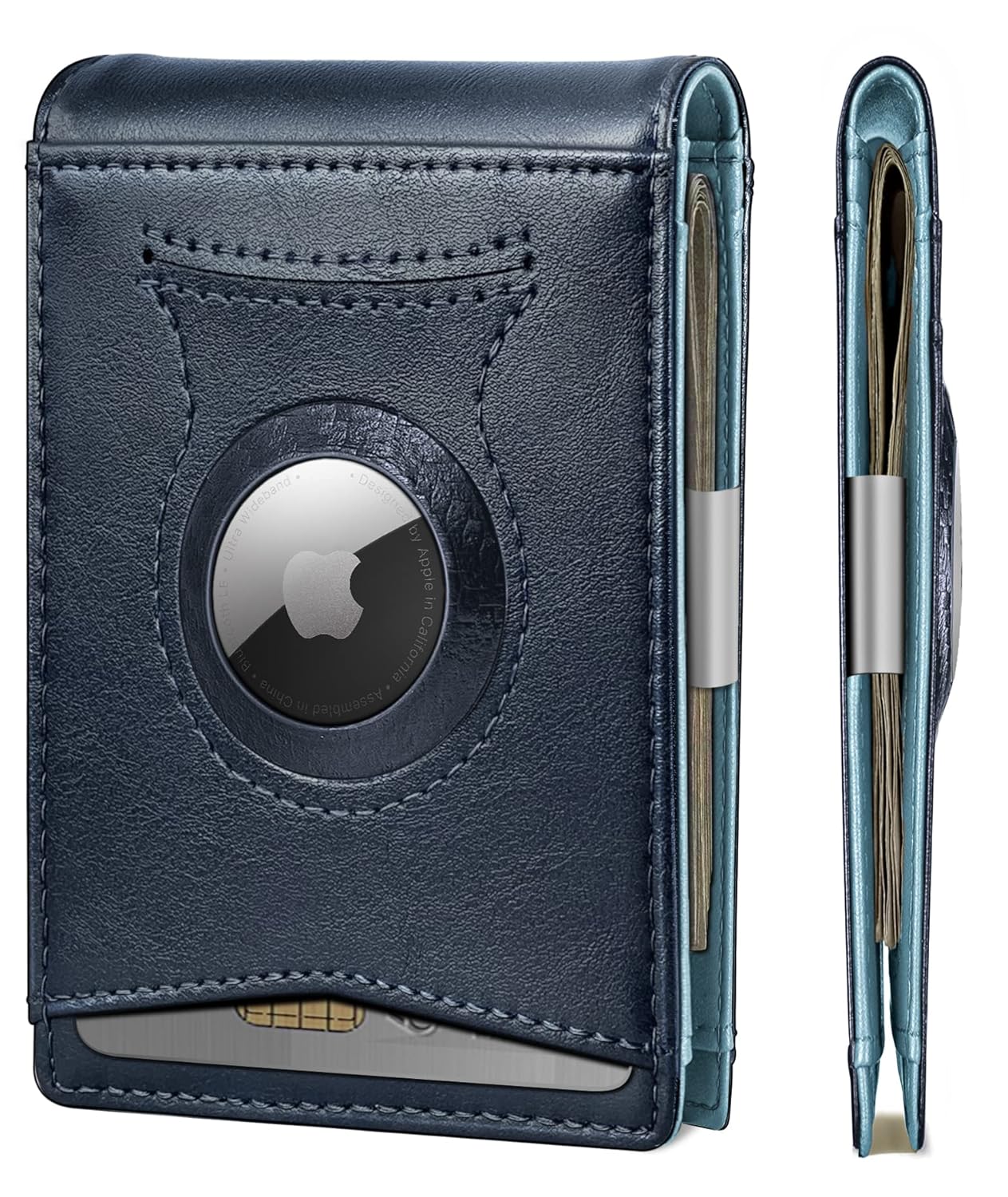 KS KS Mens Wallet Gift Slim Front Pocket Leather Money Clip RFID Blocking for Airtag or Standard Use 11 Card Capacity