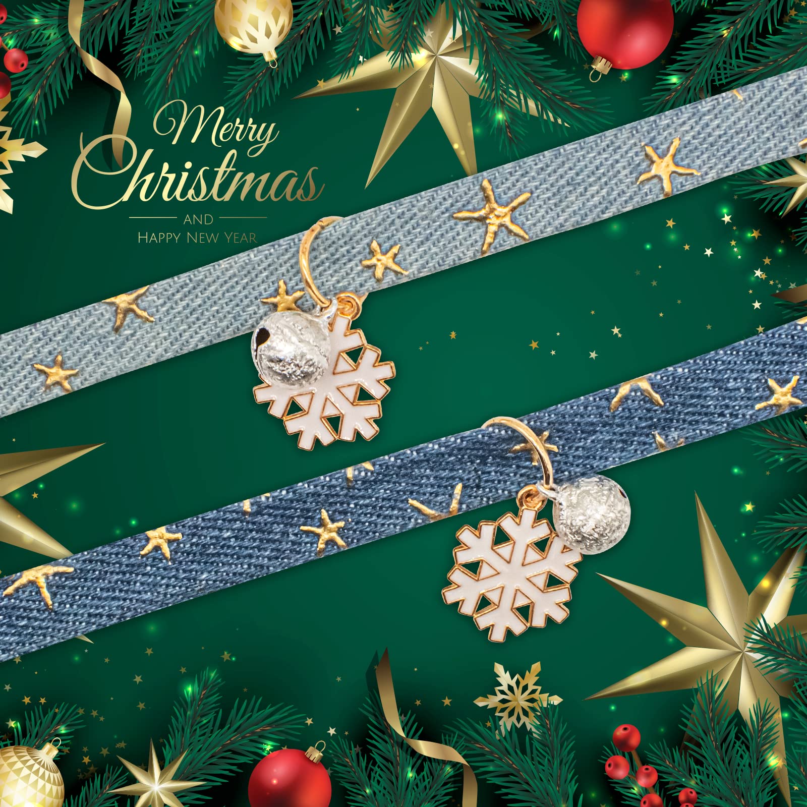 Liugjiau 2 Pack Cotton Breakaway Cat Collar with Bell Dark Blue Light Blue Snowflake Pendant Cute Kitten Collar for Boys and Girls - View 2 of 8