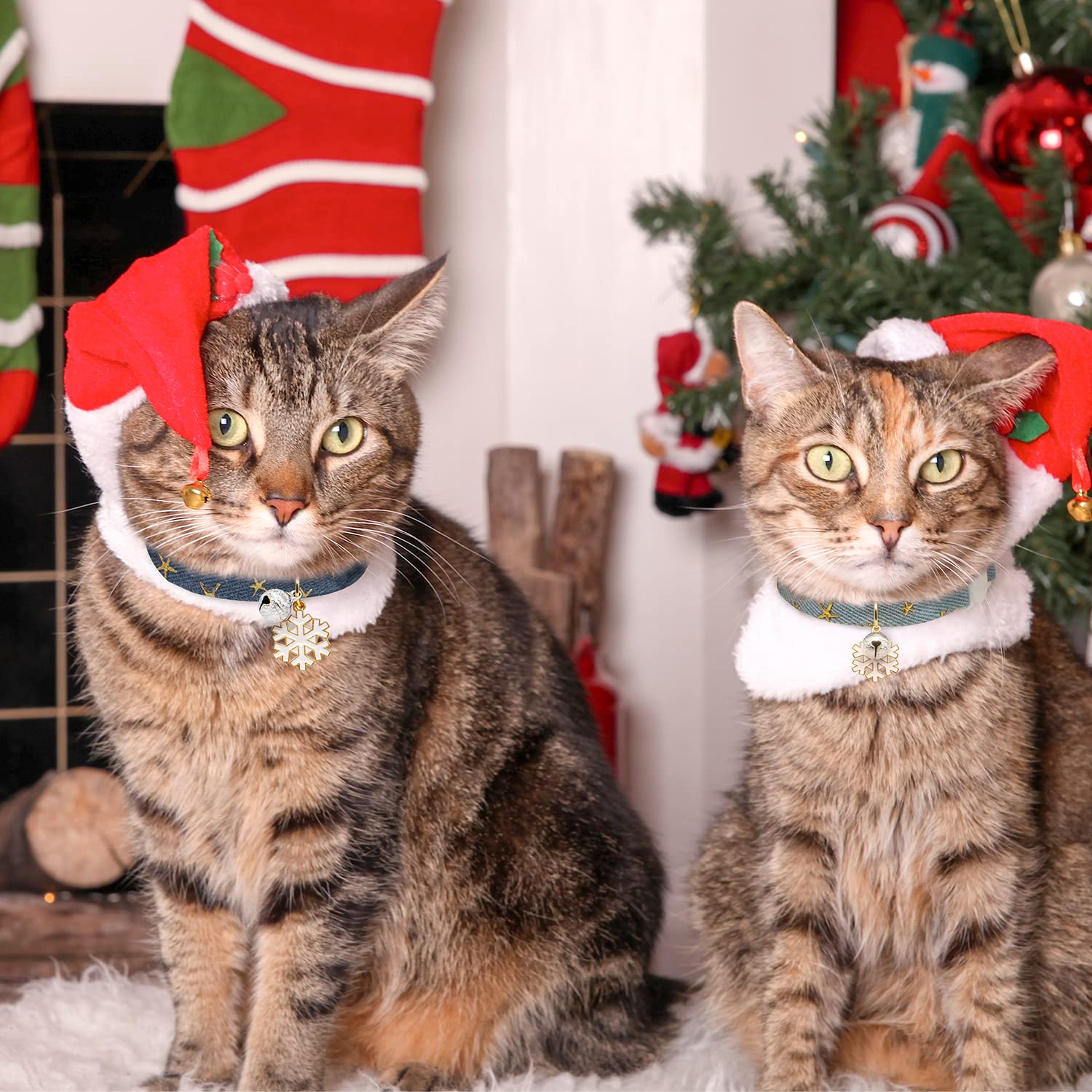 Liugjiau 2 Pack Cotton Breakaway Cat Collar with Bell Dark Blue Light Blue Snowflake Pendant Cute Kitten Collar for Boys and Girls - View 6 of 8