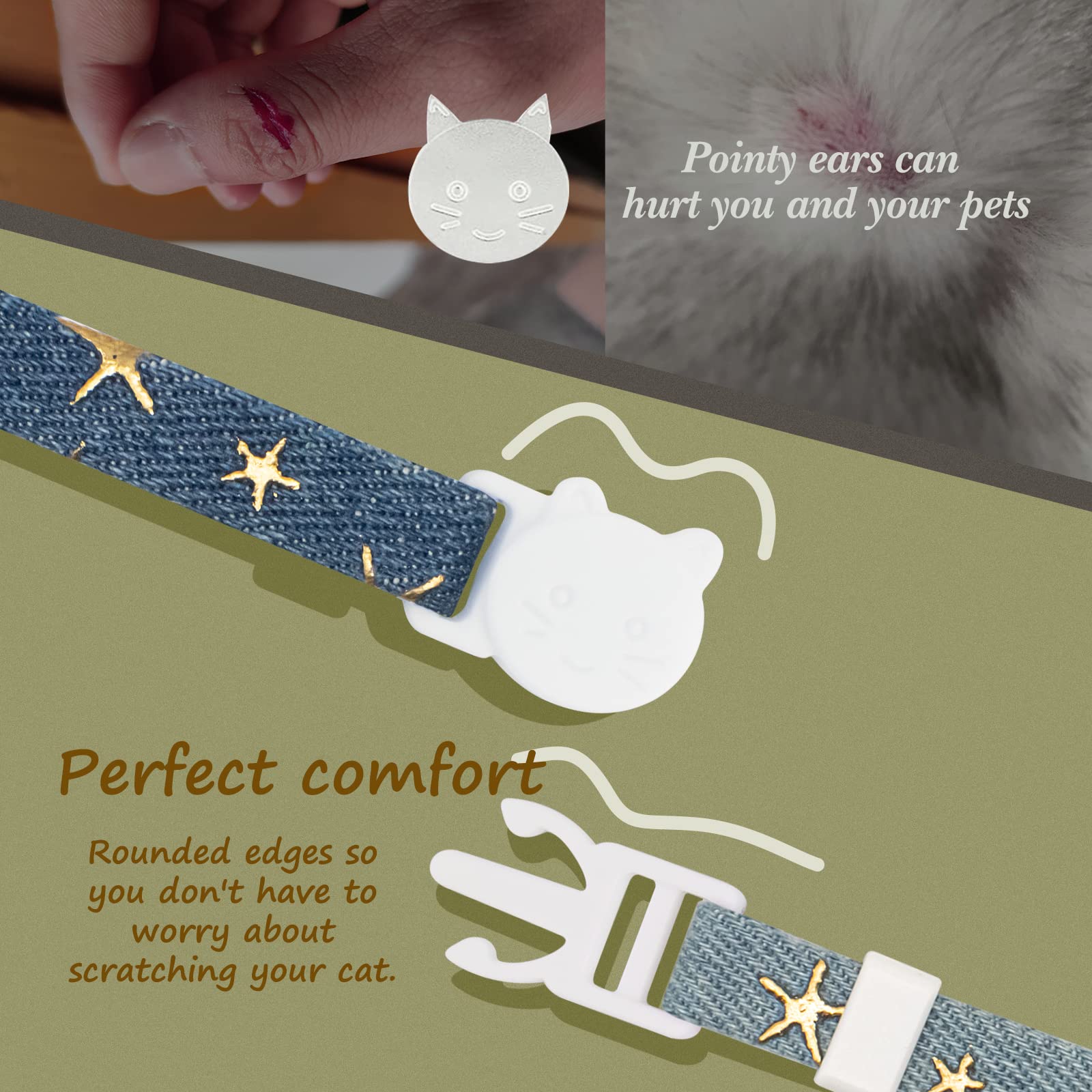 Liugjiau 2 Pack Cotton Breakaway Cat Collar with Bell Dark Blue Light Blue Snowflake Pendant Cute Kitten Collar for Boys and Girls - View 8 of 8