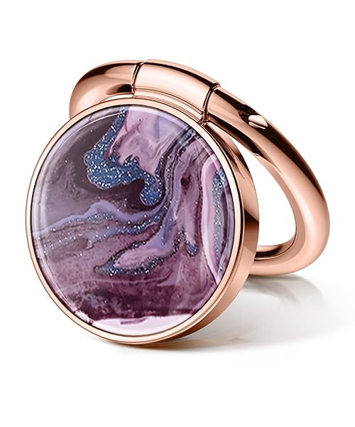 GVIEWIN GVIEWIN Marble Cell Phone Ring Holder, Metal Kickstand Grip for Magnetic Car Mount Compatible with iPhone 16 Pro Max/15 Plus/14/13/12 Series &amp; Galaxy S24/S23 Ultra and Other Phones(Quicksand/Purple)