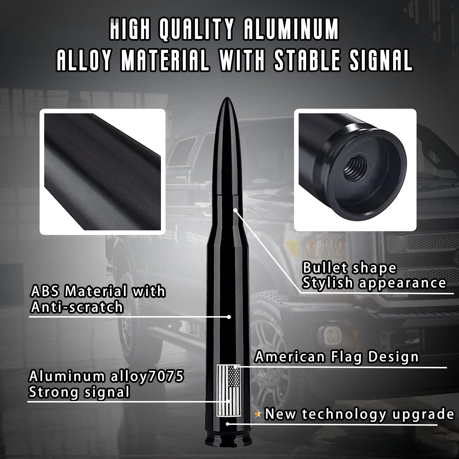 HVSTTPK American Flag Car Truck Antenna and Valve Stem Caps Universal Mast for GM Chevy Ford Heavy Duty Pickup Trucks Accessories - View 2 of 9