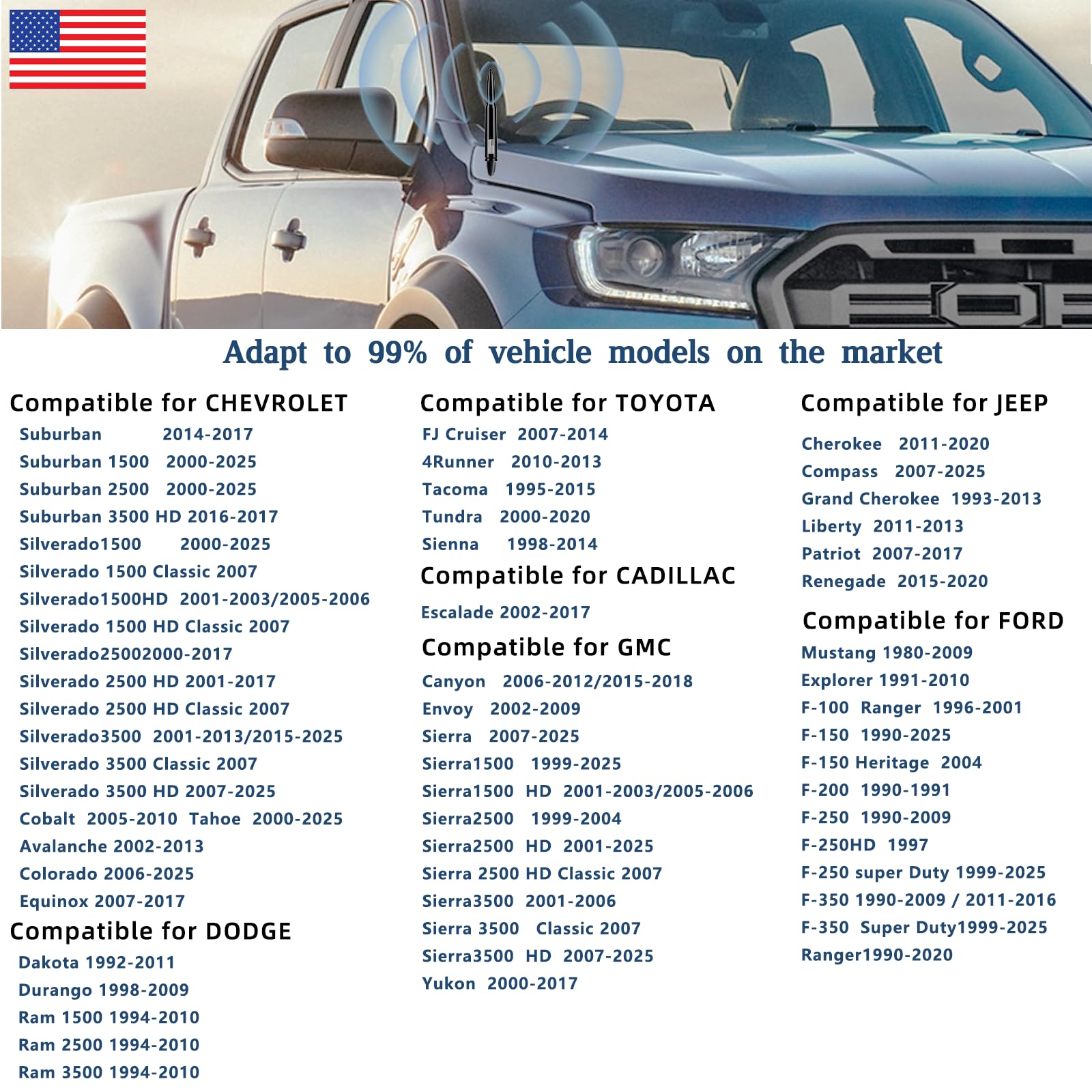 HVSTTPK American Flag Car Truck Antenna and Valve Stem Caps Universal Mast for GM Chevy Ford Heavy Duty Pickup Trucks Accessories - View 8 of 9