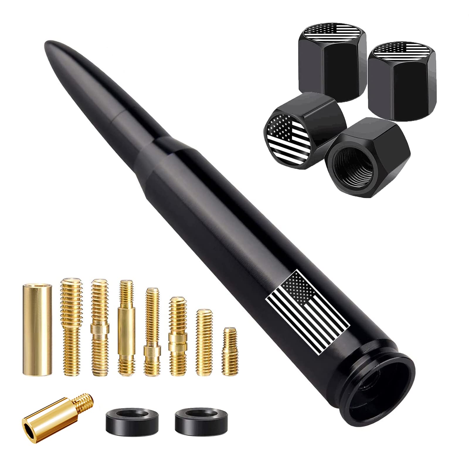 HVSTTPK American Flag Car Truck Antenna and Valve Stem Caps Universal Mast for GM Chevy Ford Heavy Duty Pickup Trucks Accessories