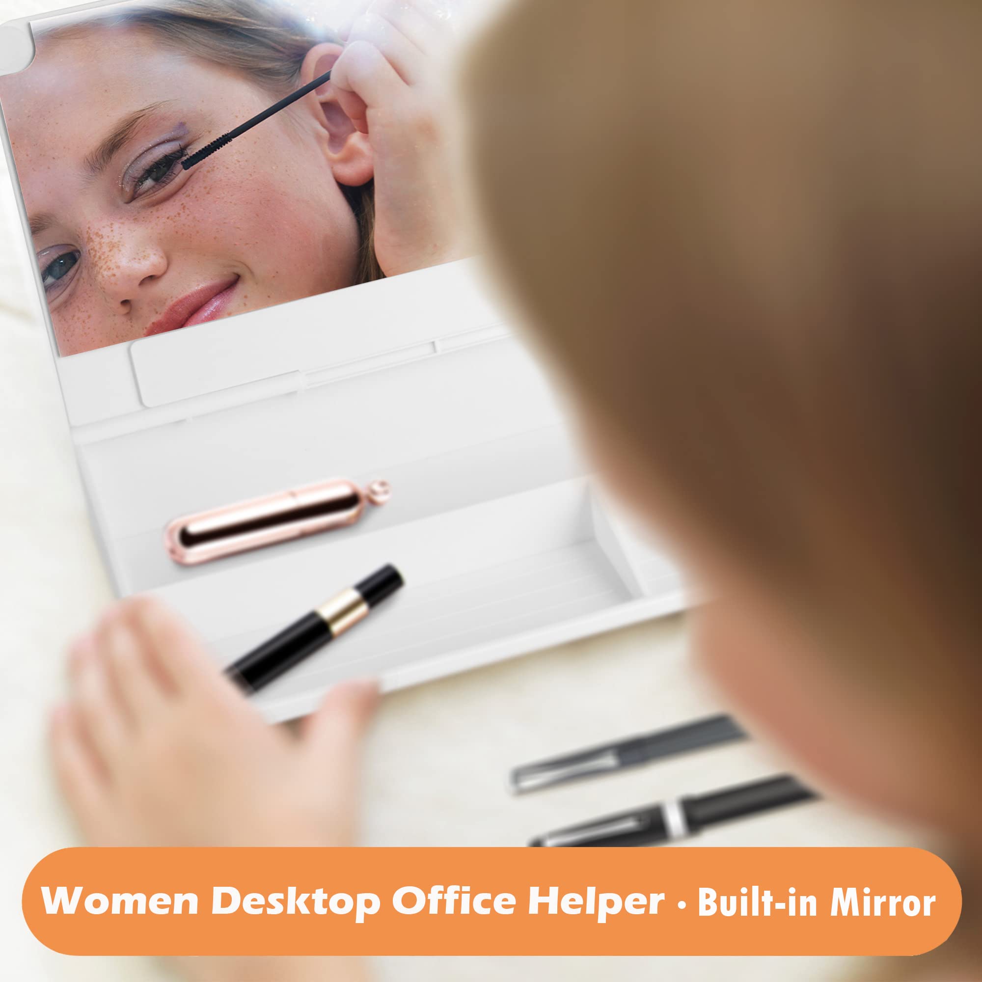 SELEAD Desktop Glass Whiteboard with Calculator and Built-in Mirror, Dry Erase White Board Computer Pad Keyboard Stand with Organizer Drawer, Desk - View 2 of 8