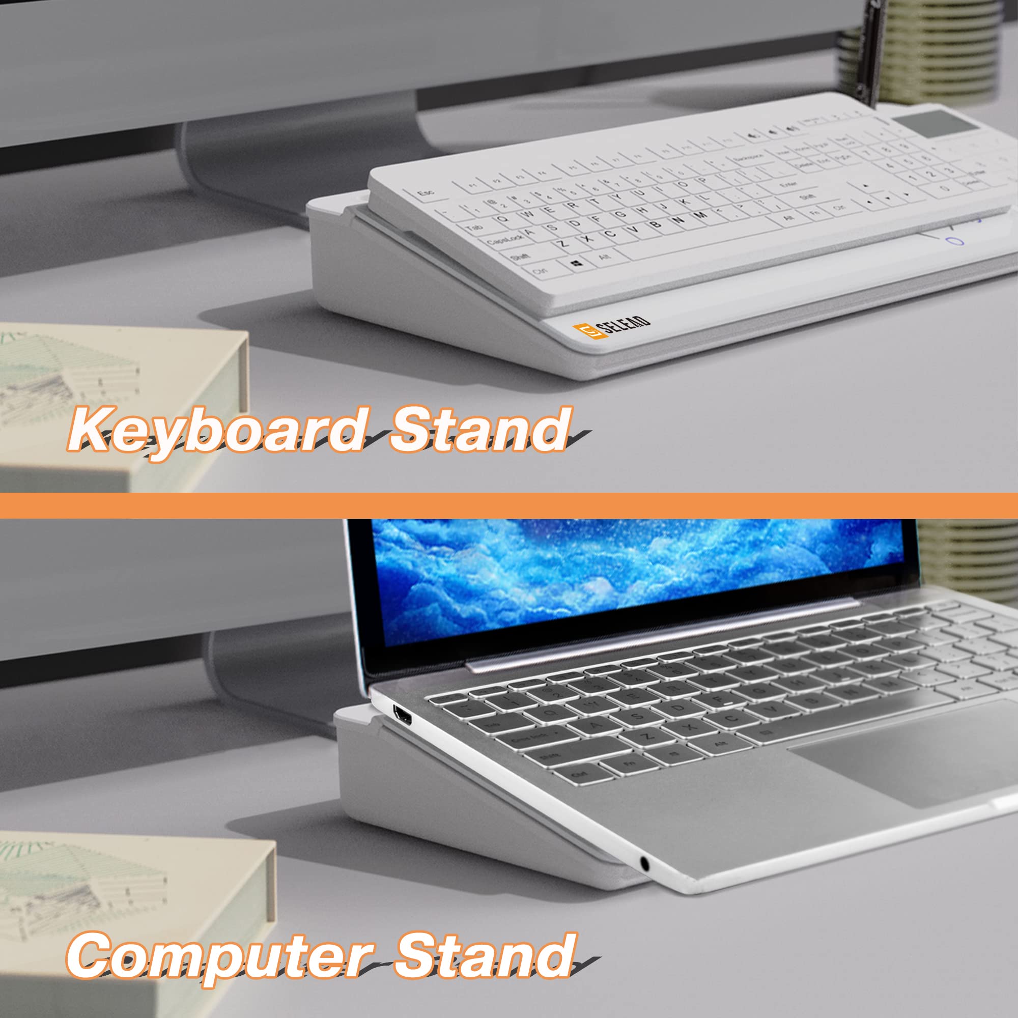 SELEAD Desktop Glass Whiteboard with Calculator and Built-in Mirror, Dry Erase White Board Computer Pad Keyboard Stand with Organizer Drawer, Desk - View 6 of 8