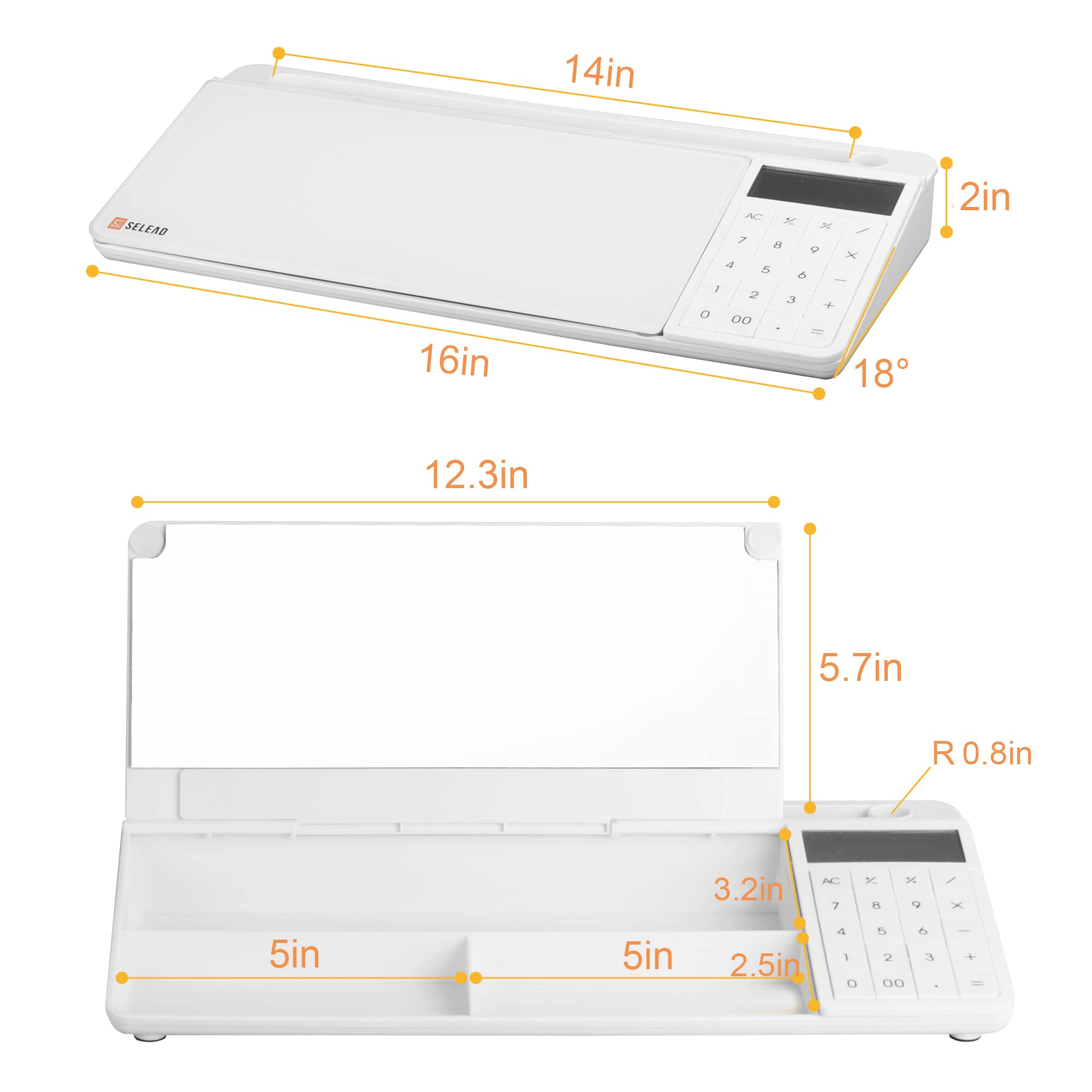SELEAD Desktop Glass Whiteboard with Calculator and Built-in Mirror, Dry Erase White Board Computer Pad Keyboard Stand with Organizer Drawer, Desk - View 8 of 8