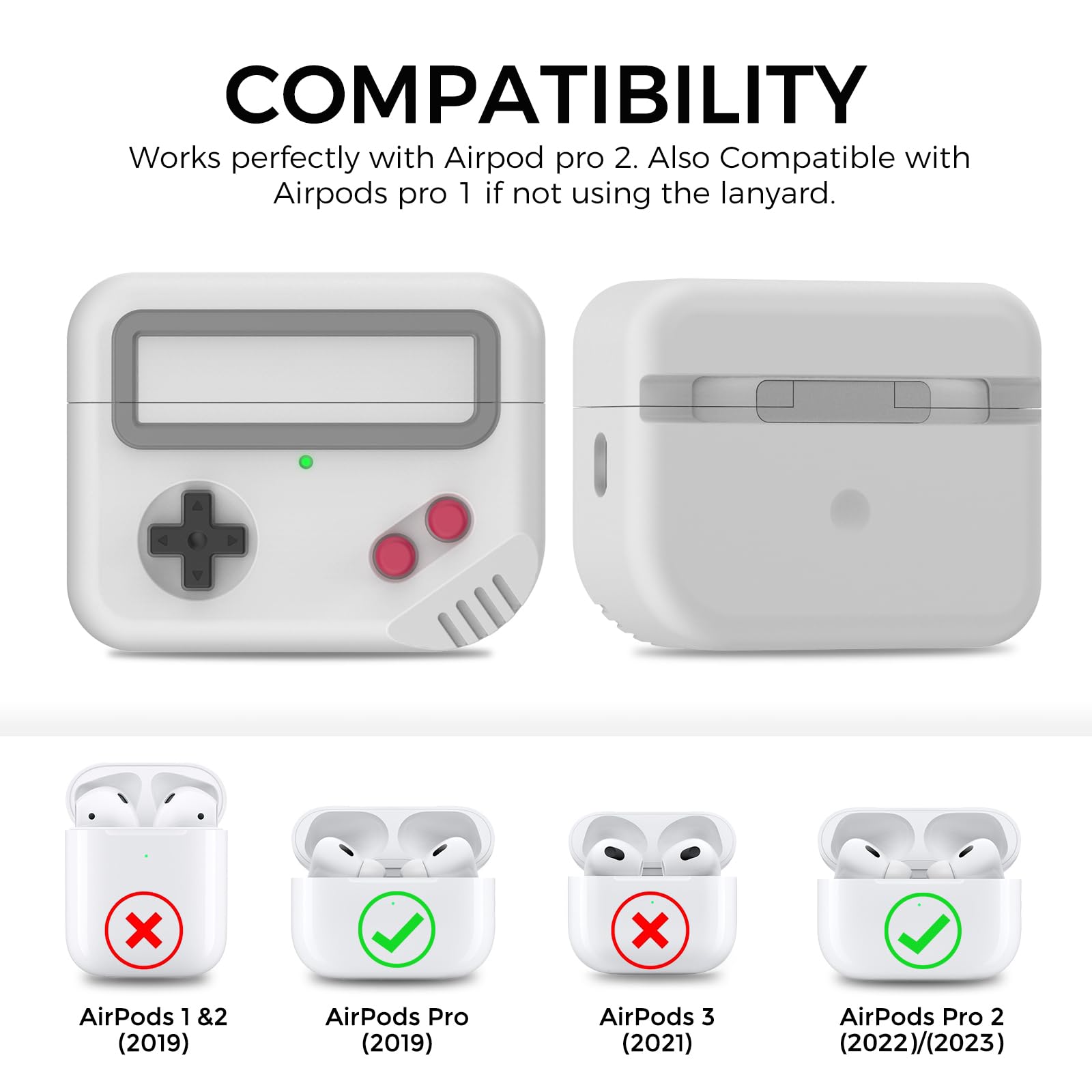 TRONWIN TRONWIN Silicone Airpods Pro 2 Case Protective Cover Game Machine Design Compatible with Apple Airpods Pro 2022 Wireless Charging Support - View 2 of 8