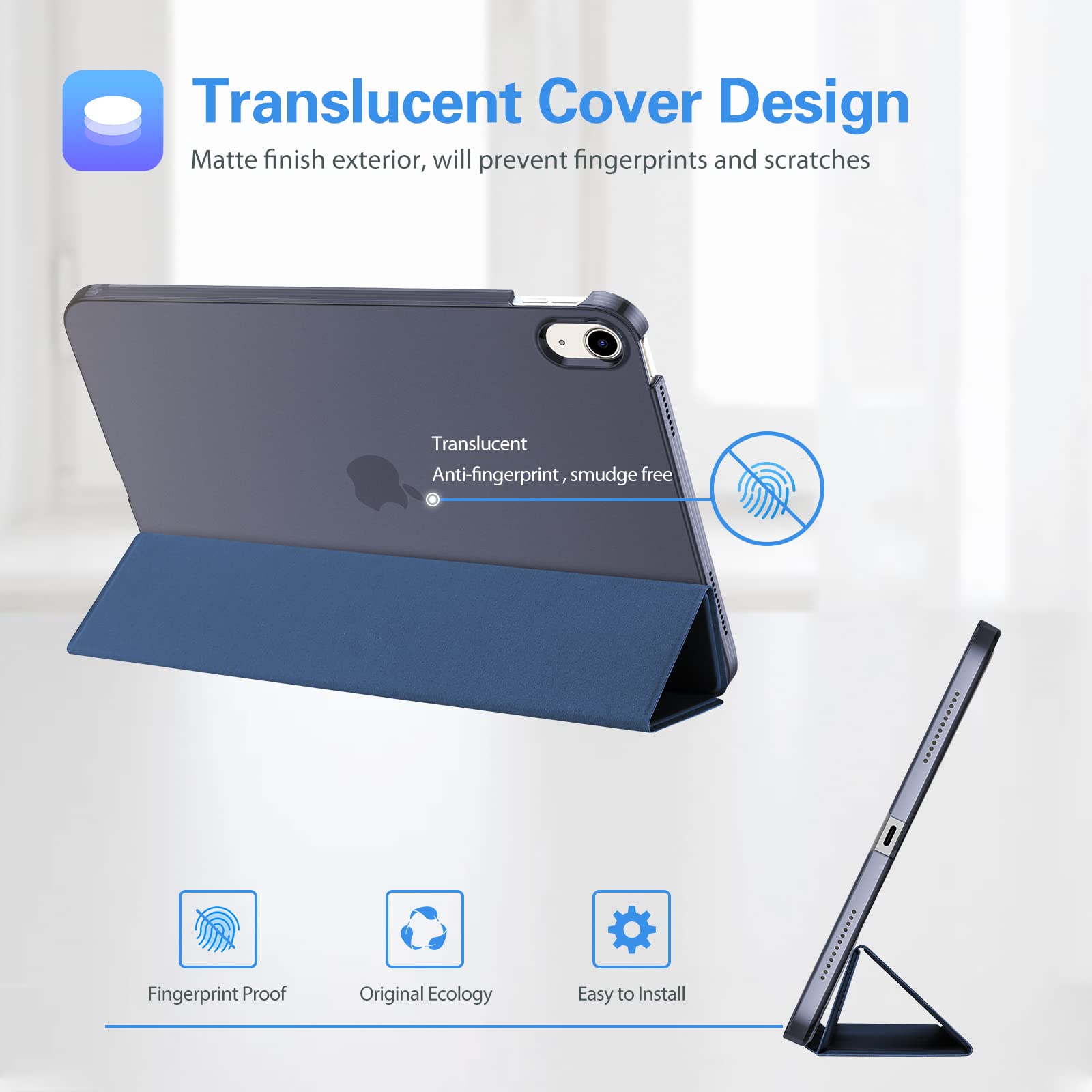 ProCase ProCase Slim Smart Cover for iPad 11th Generation 11 Inch and 10th Generation 10.9 Inch Dark Blue with Touch ID Auto Wake Sleep Support - View 3 of 8
