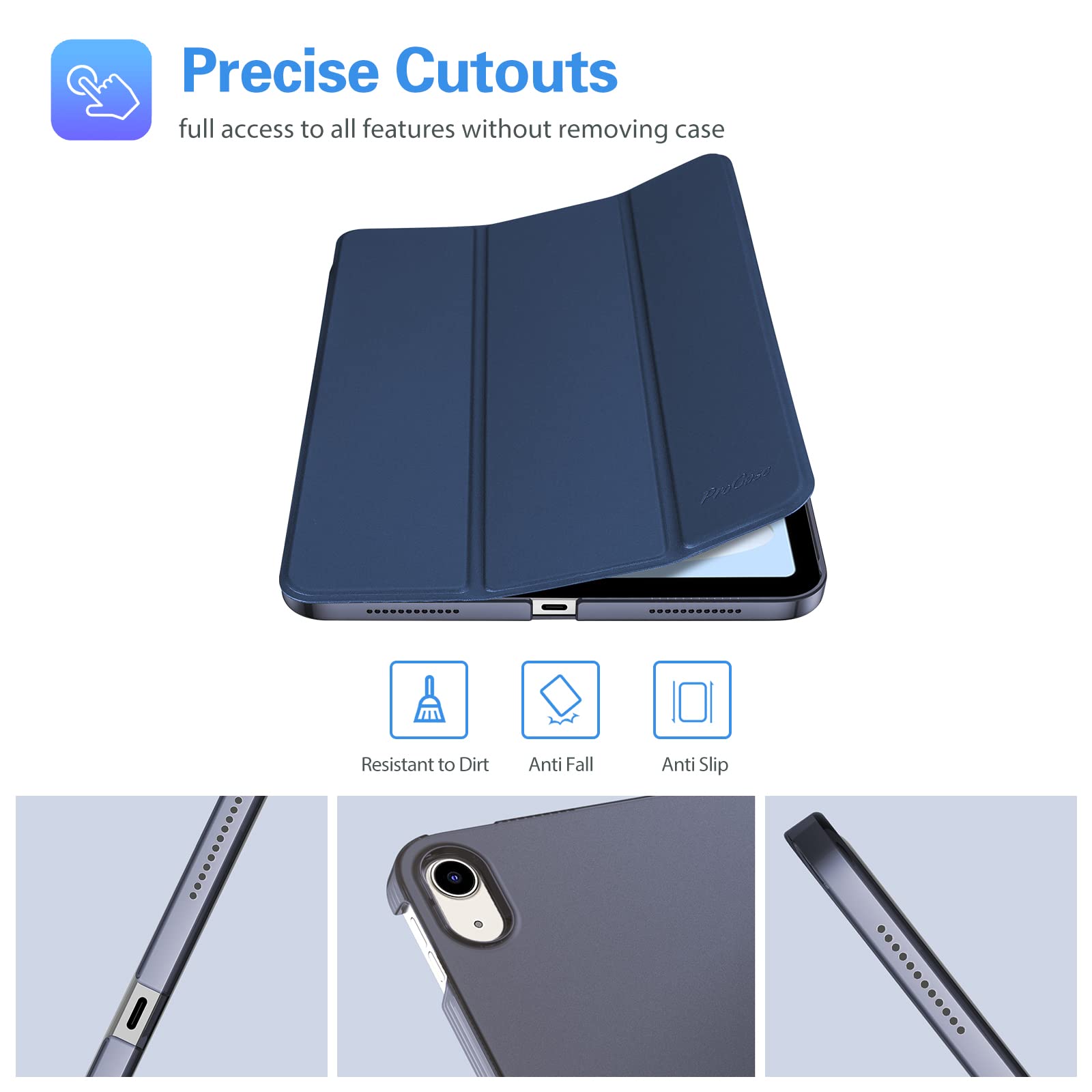 ProCase ProCase Slim Smart Cover for iPad 11th Generation 11 Inch and 10th Generation 10.9 Inch Dark Blue with Touch ID Auto Wake Sleep Support - View 7 of 8