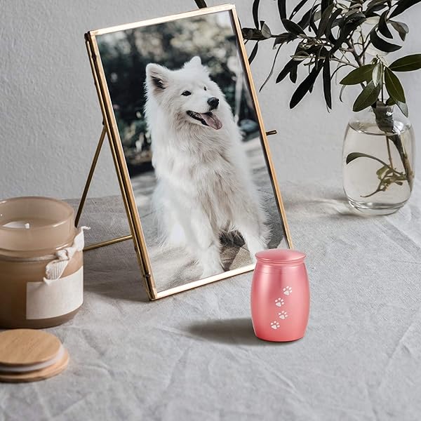 LINES ARTE LINES ARTE Small Keepsake Pet Urns 2.67 Inches Mini Pink Cremation Urns for Dogs Cats with Paw Print Memorial Ashes - View 8 of 9