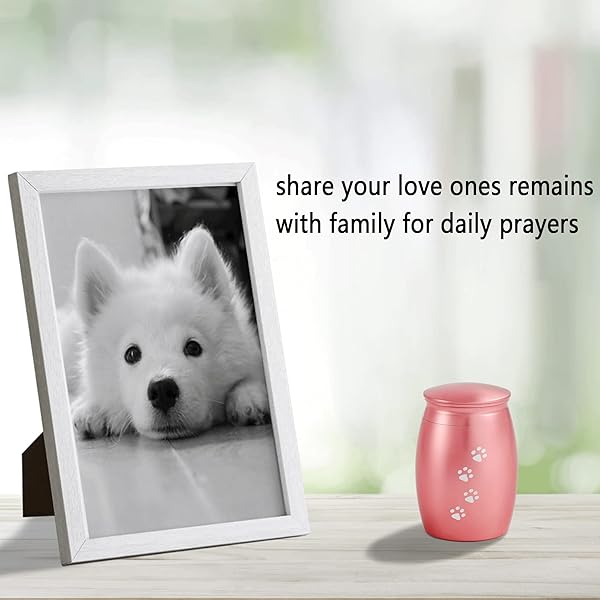 LINES ARTE LINES ARTE Small Keepsake Pet Urns 2.67 Inches Mini Pink Cremation Urns for Dogs Cats with Paw Print Memorial Ashes - View 9 of 9