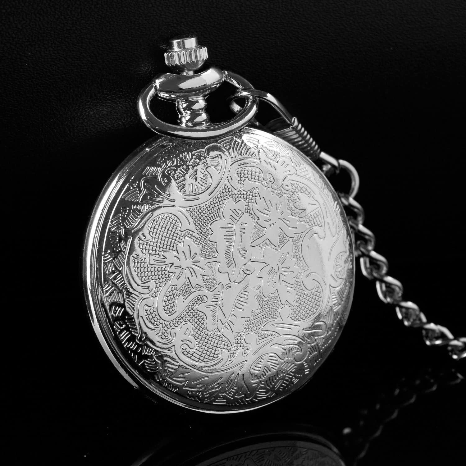 Realpoo Hollow Roman Digital Scale Men's Quartz Pocket Watch with Chain Classic Design PK060804-Silver - View 5 of 8