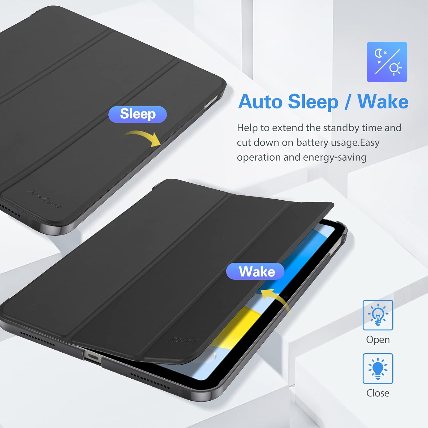 ProCase ProCase Slim Smart Cover for iPad 11th Generation 2025 and 10th Generation 2022 with Translucent Hard Shell Back and Touch ID Support Shadowblack - View 7 of 9