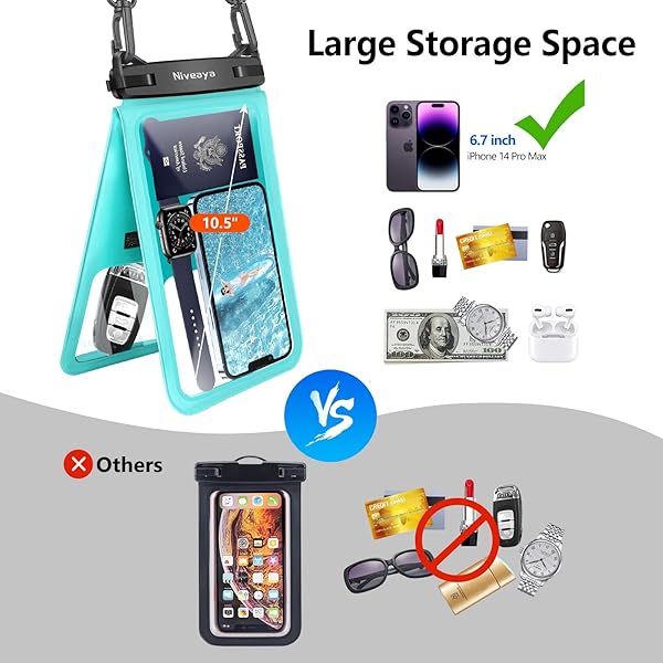 Niveaya Waterproof Phone Pouch 2 Pack for iPhone 16/15/14/13/12 Pro Max - Perfect for Beach, Pool, Kayak & Travel Essentials - View 5 of 10