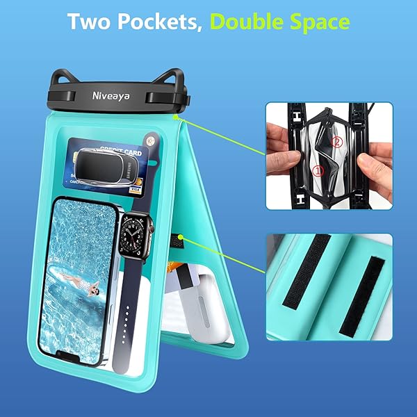 Niveaya Waterproof Phone Pouch 2 Pack for iPhone 16/15/14/13/12 Pro Max - Perfect for Beach, Pool, Kayak & Travel Essentials - View 6 of 10