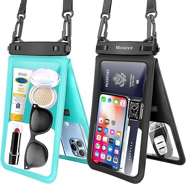 Niveaya Waterproof Phone Pouch 2 Pack for iPhone 16/15/14/13/12 Pro Max - Perfect for Beach, Pool, Kayak & Travel Essentials - View 2 of 10