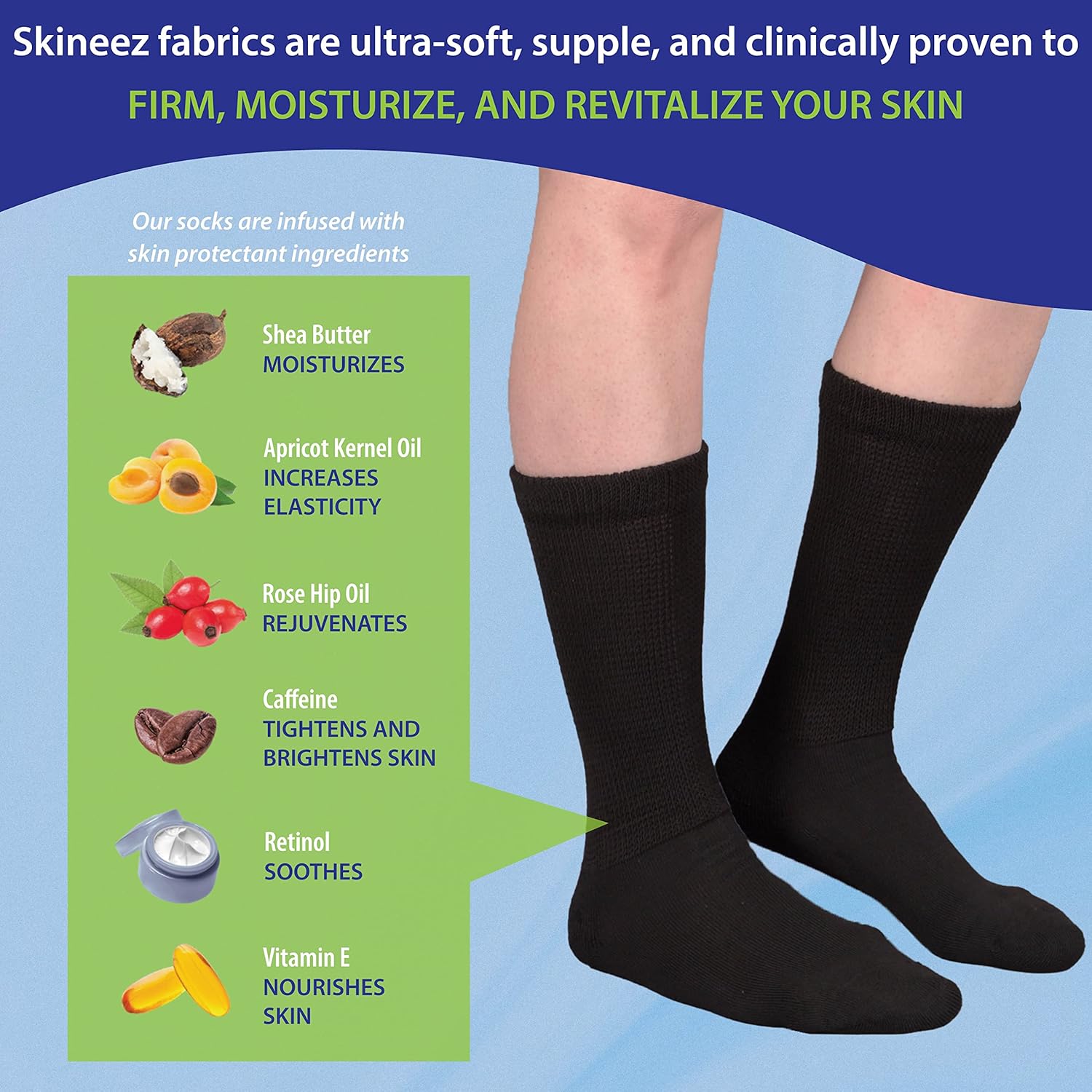 SKINEEZ Skincarewear Skineez Hydrating Diabetic Socks Non-Binding Ultra-Soft Fabric Clinically Proven to Heal Skin Condition Black Large X-Large 2 Pairs - View 2 of 7