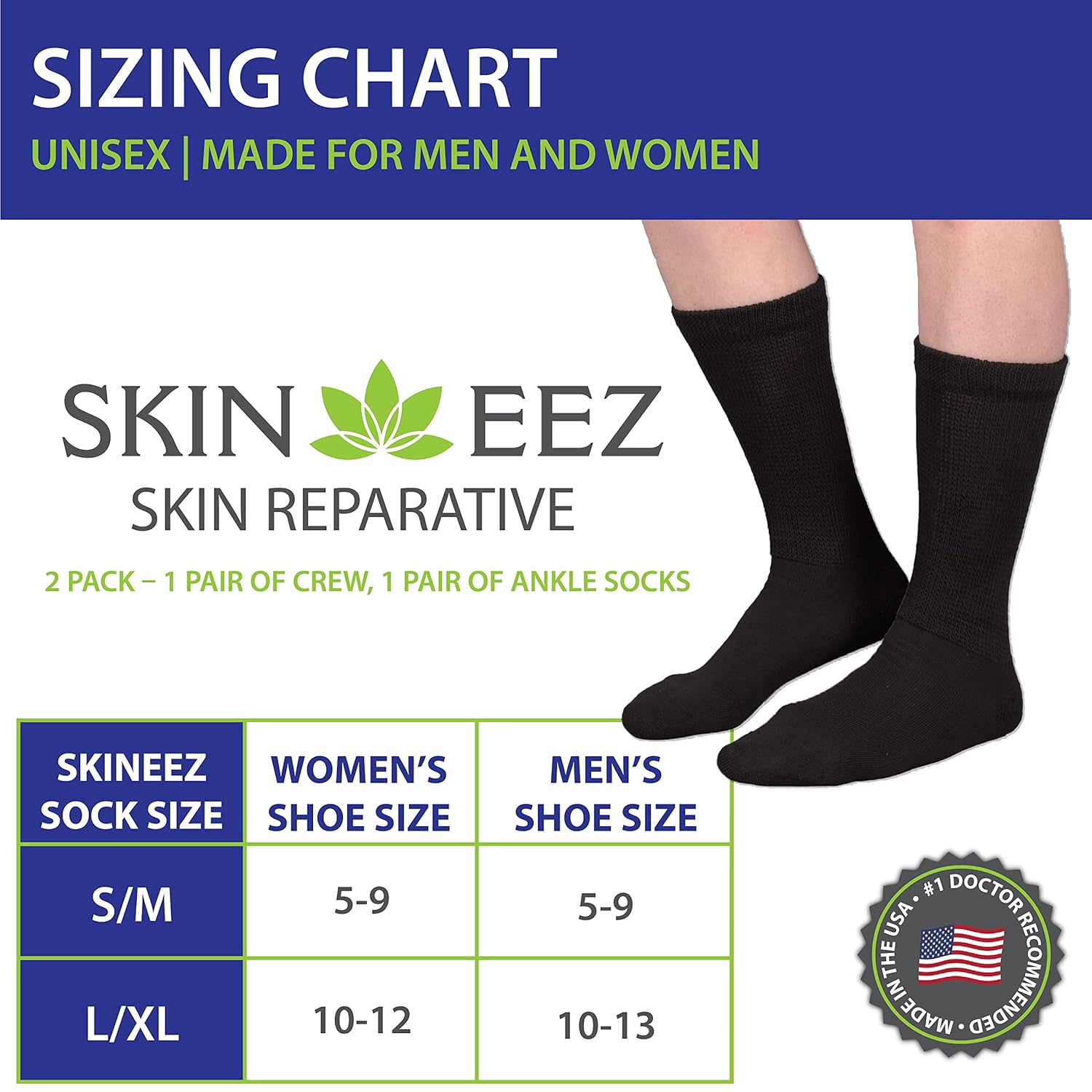SKINEEZ Skincarewear Skineez Hydrating Diabetic Socks Non-Binding Ultra-Soft Fabric Clinically Proven to Heal Skin Condition Black Large X-Large 2 Pairs - View 6 of 7