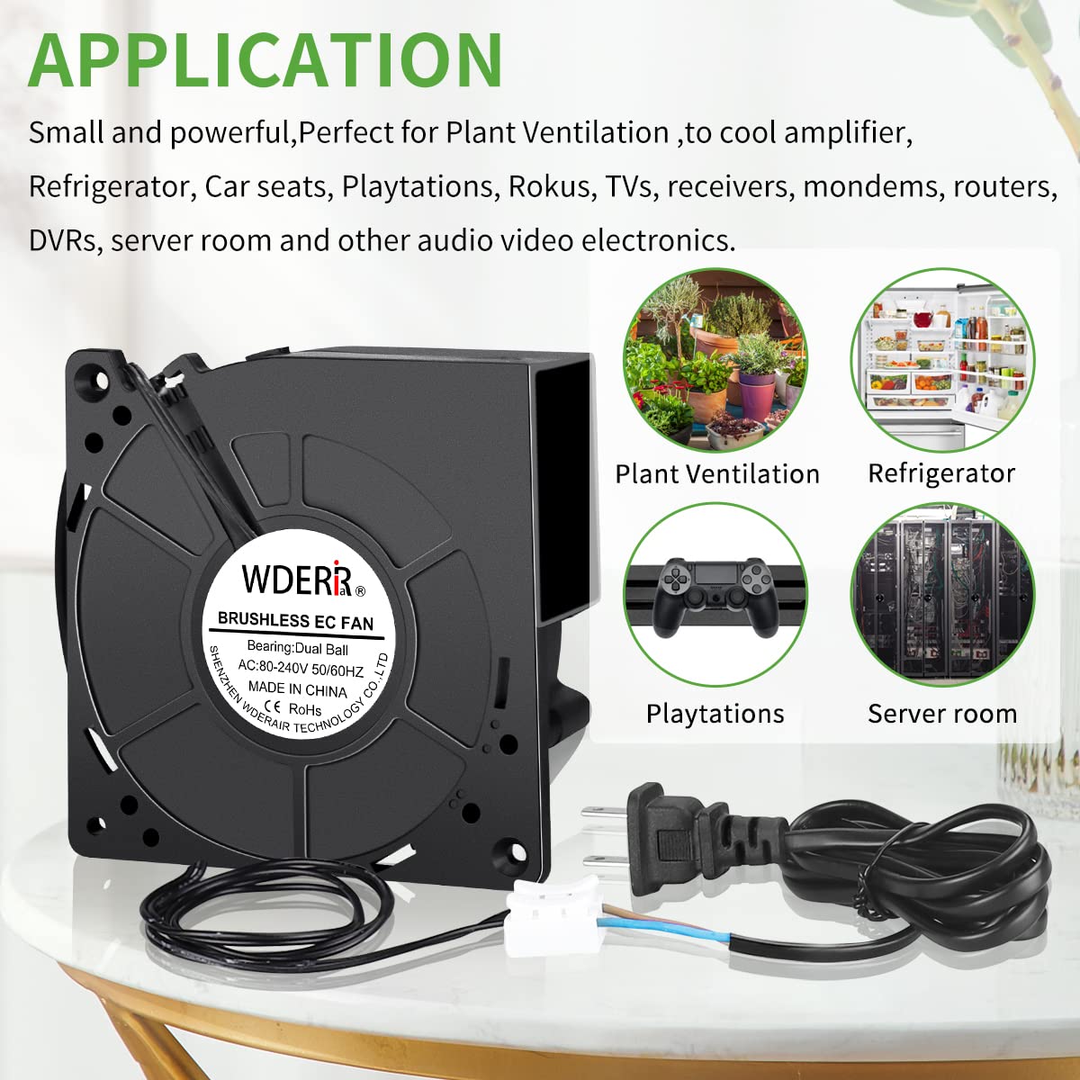 WDERAIR WDERAIR 120mm Radial Centrifugal Blower Fan for Efficient Cooling in Refrigerators DVR Xbox Modems and AV Cabinets 110V to 240V - View 2 of 7