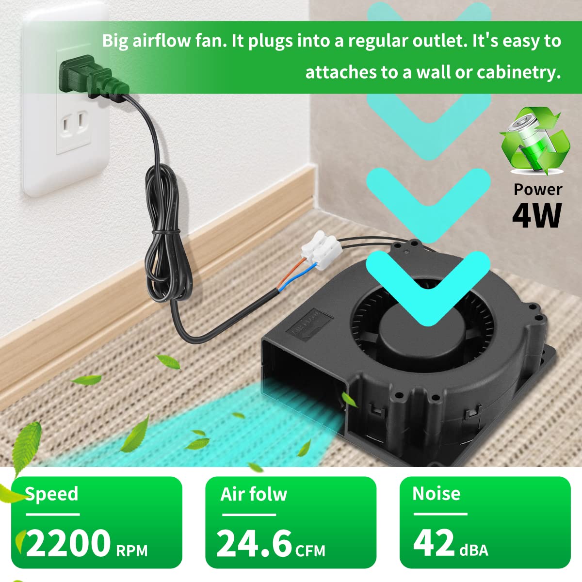 WDERAIR WDERAIR 120mm Radial Centrifugal Blower Fan for Efficient Cooling in Refrigerators DVR Xbox Modems and AV Cabinets 110V to 240V - View 3 of 7