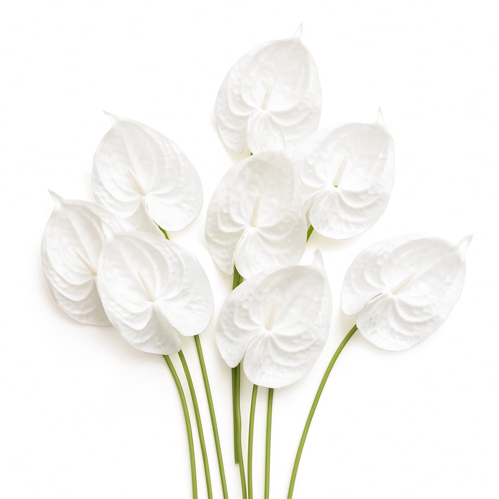 Ling's moment White Anthurium Flowers, 8pcs Artificial Silk Filler Plants, Faux Greenery Stems for DIY Wedding Bouquets Centerpieces Arrangements