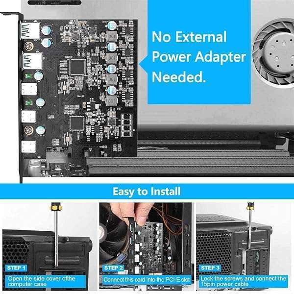 YEELIYA YEELIYA PCIe USB 3.2/3.1 Gen 2 Expansion Card: 3x USB-C & 2x USB-A for Windows & Mac - View 8 of 9